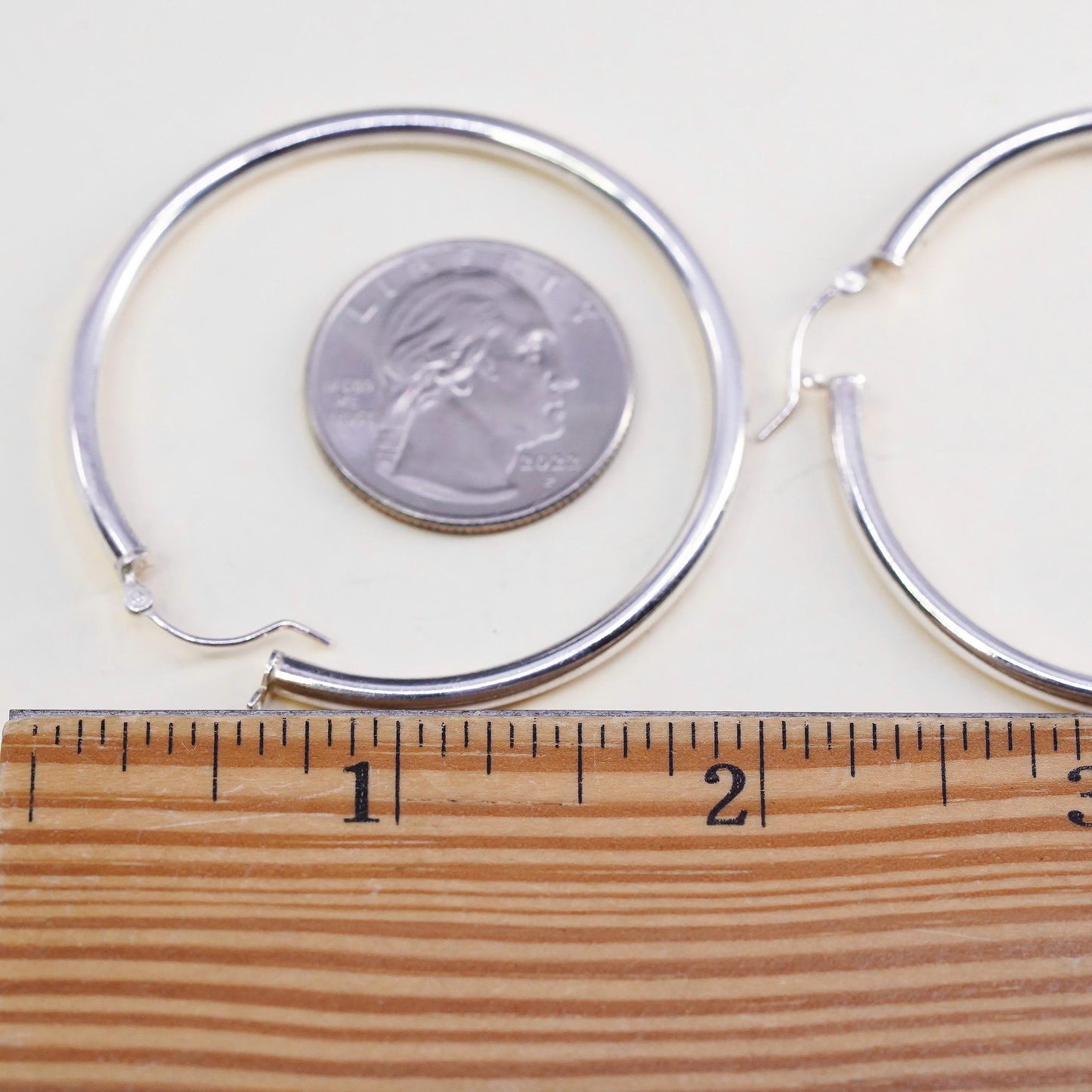 2" Vintage 925 sterling silver loop earrings, minimalist primitive hoops