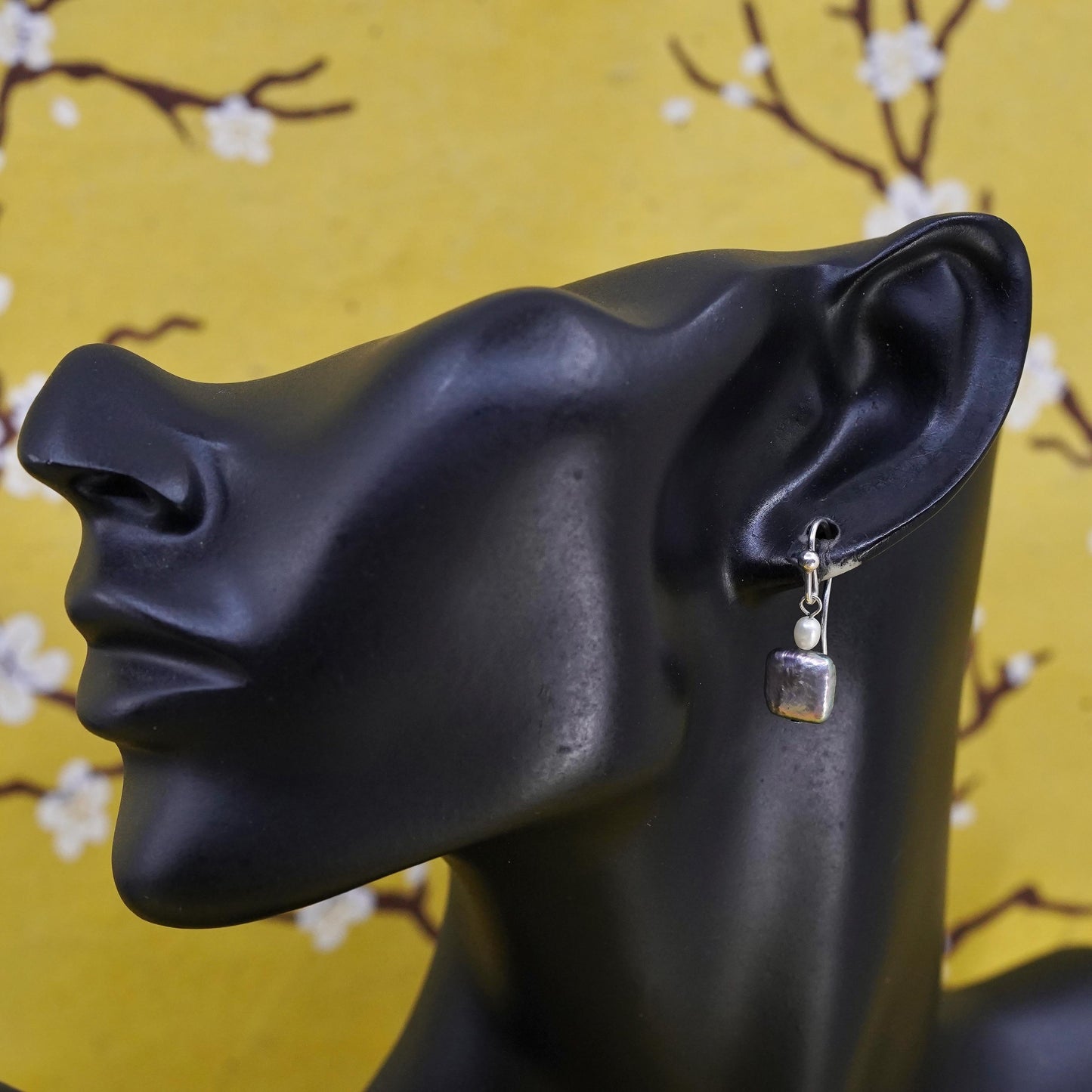 Vintage Silpada Sterling 925 silver handmade earrings with black coin pearl