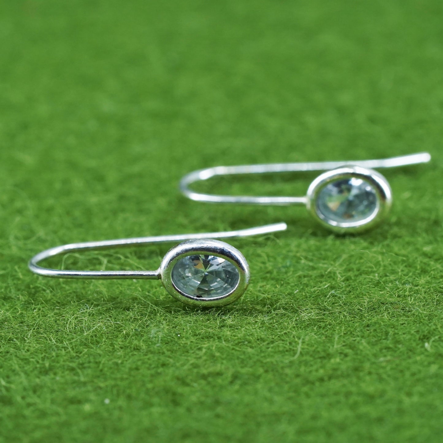 Vintage Sterling 925 silver handmade earrings with oval CZ