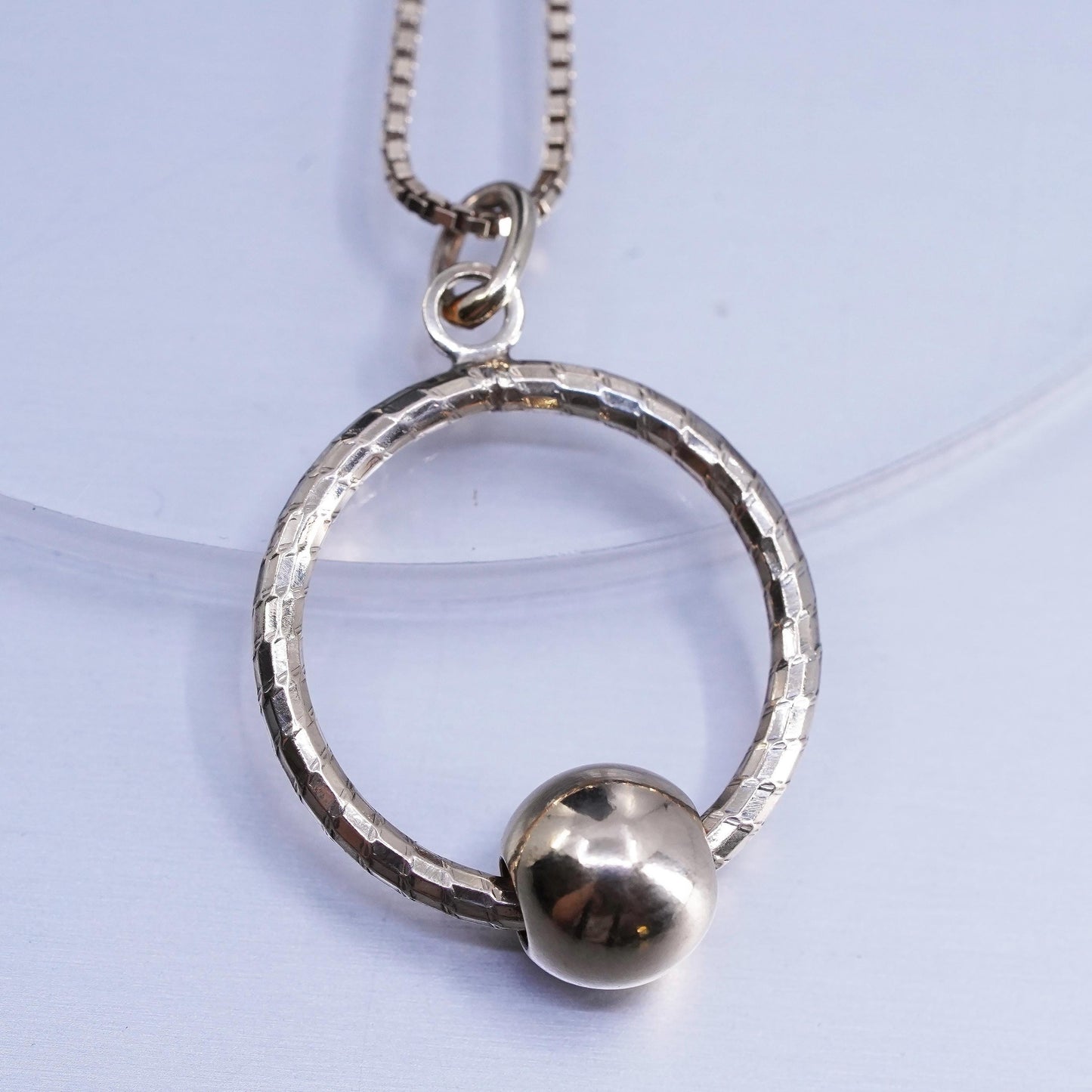 16”, vermeil gold Sterling 925 silver chain necklace hammered circle pendant