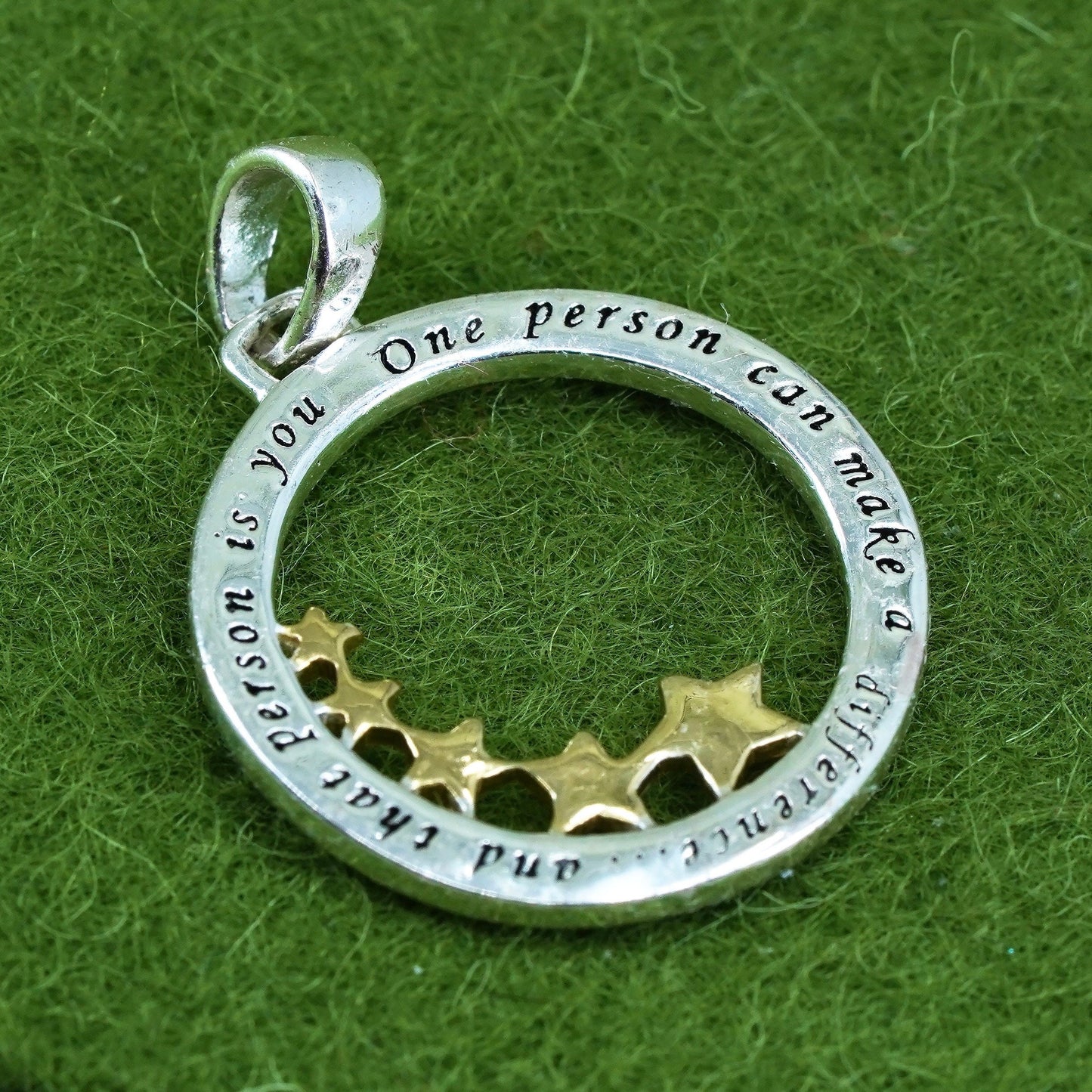 sterling silver pendant, 925 star circle, "one person can make a difference