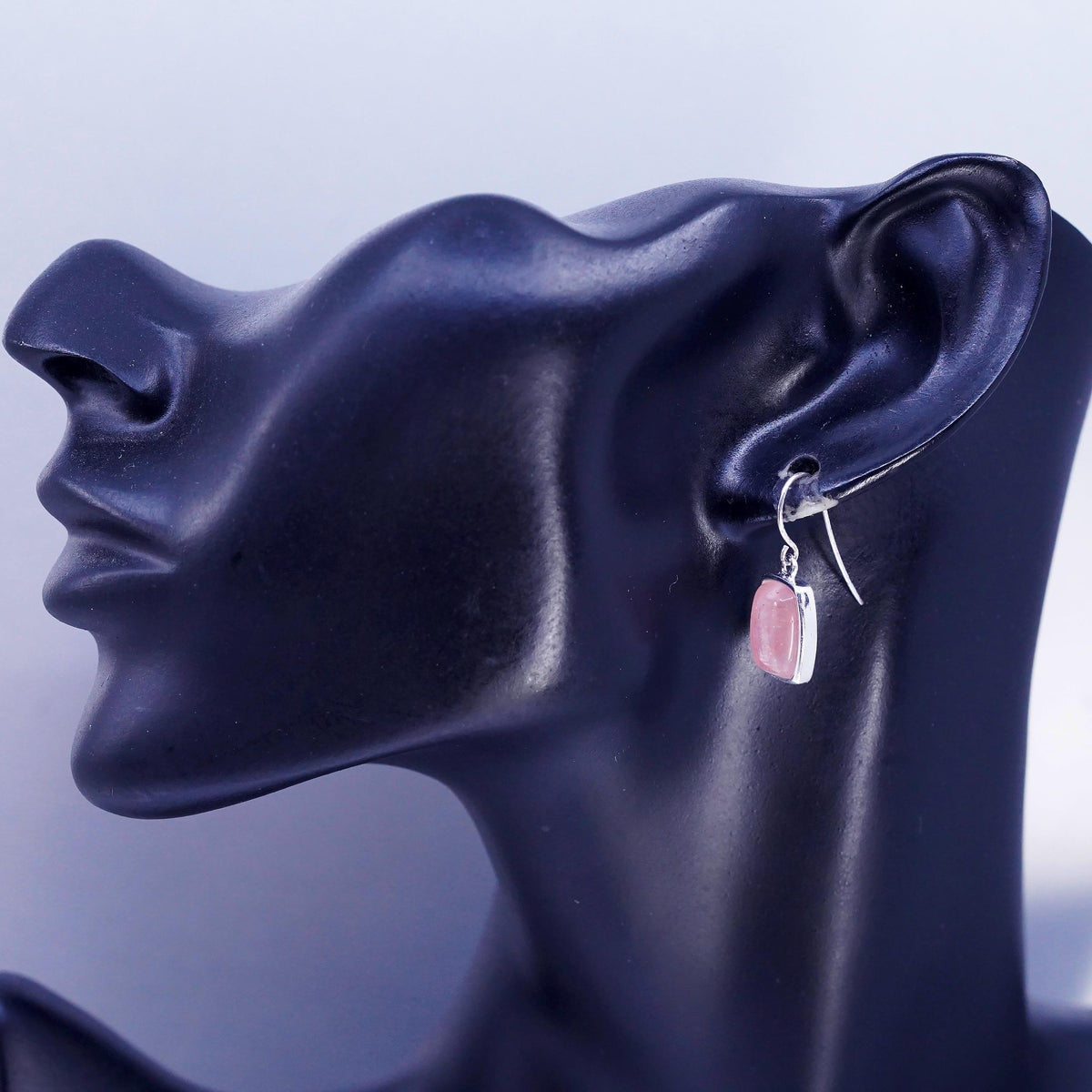 Vintage Sterling 925 silver handmade earrings with pink rose quartz
