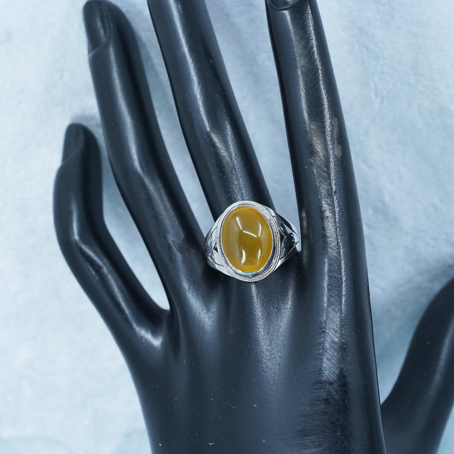 Size 10.25, vintage Mexican sterling 925 silver ring, handmade band w/ citrine