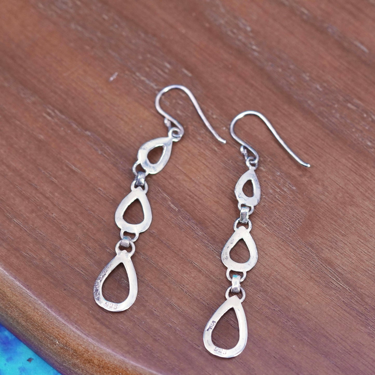 Vintage Sterling silver handmade earrings, hammered 925 teardrop Dangles