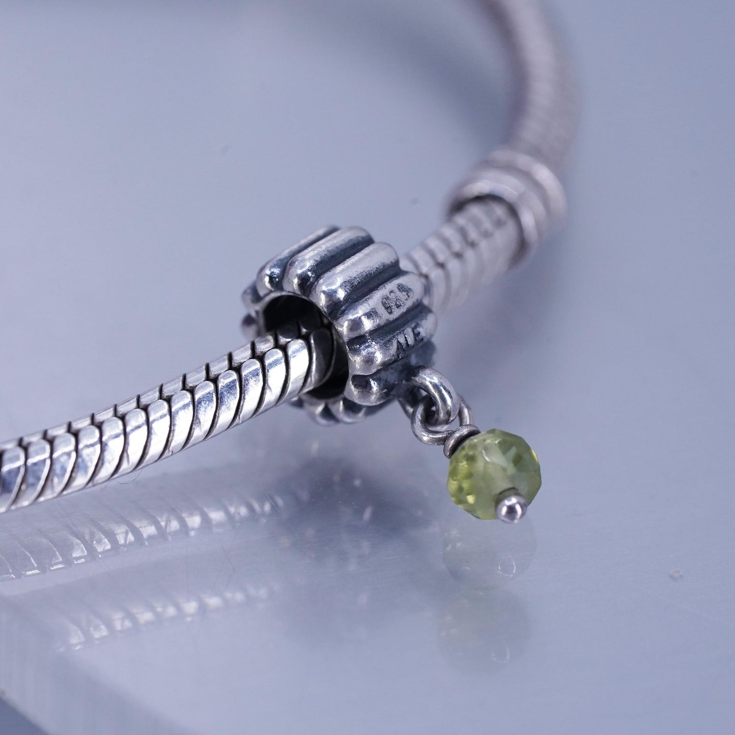 6.75”, Pandora Sterling 925 silver bracelet, bold snake link chain bead charm