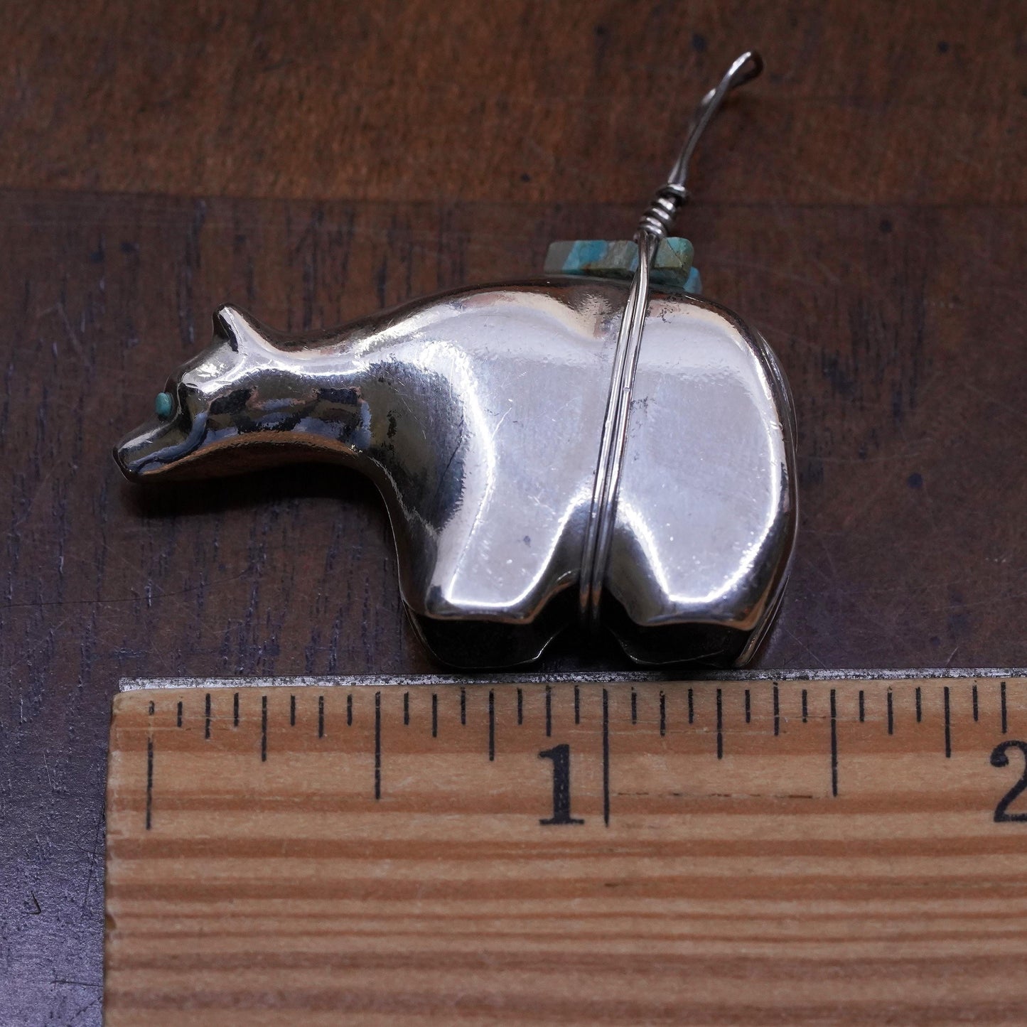 Native American Navajo Sterling Silver 925 polar bear pendant with turquoise