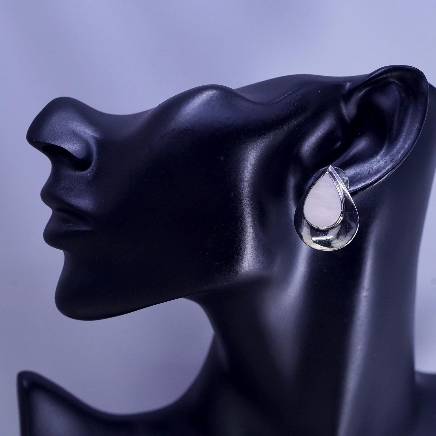 Boma sterling silver earrings, 925 teardrop studs pink mother of pearl inlay