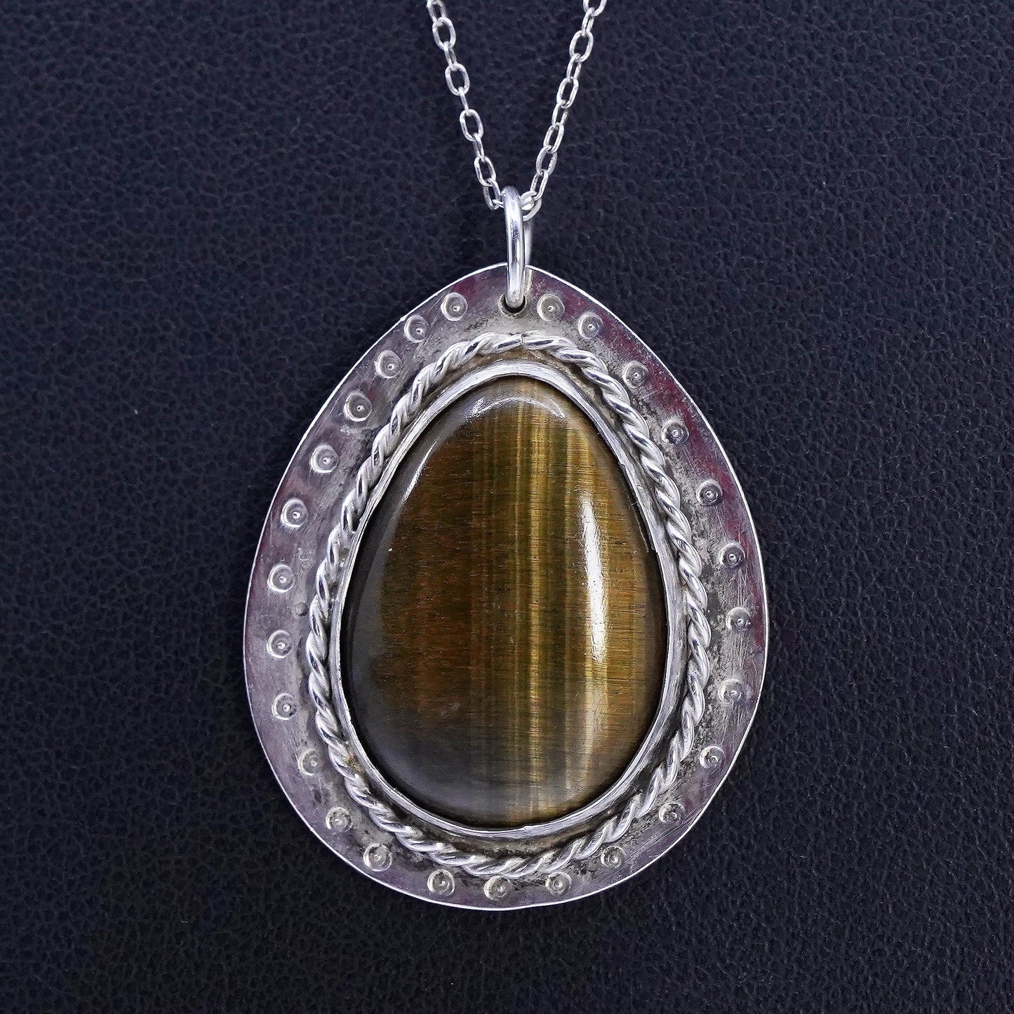 20", southwestern Sterling 925 silver circle necklace golden tiger eye pendant