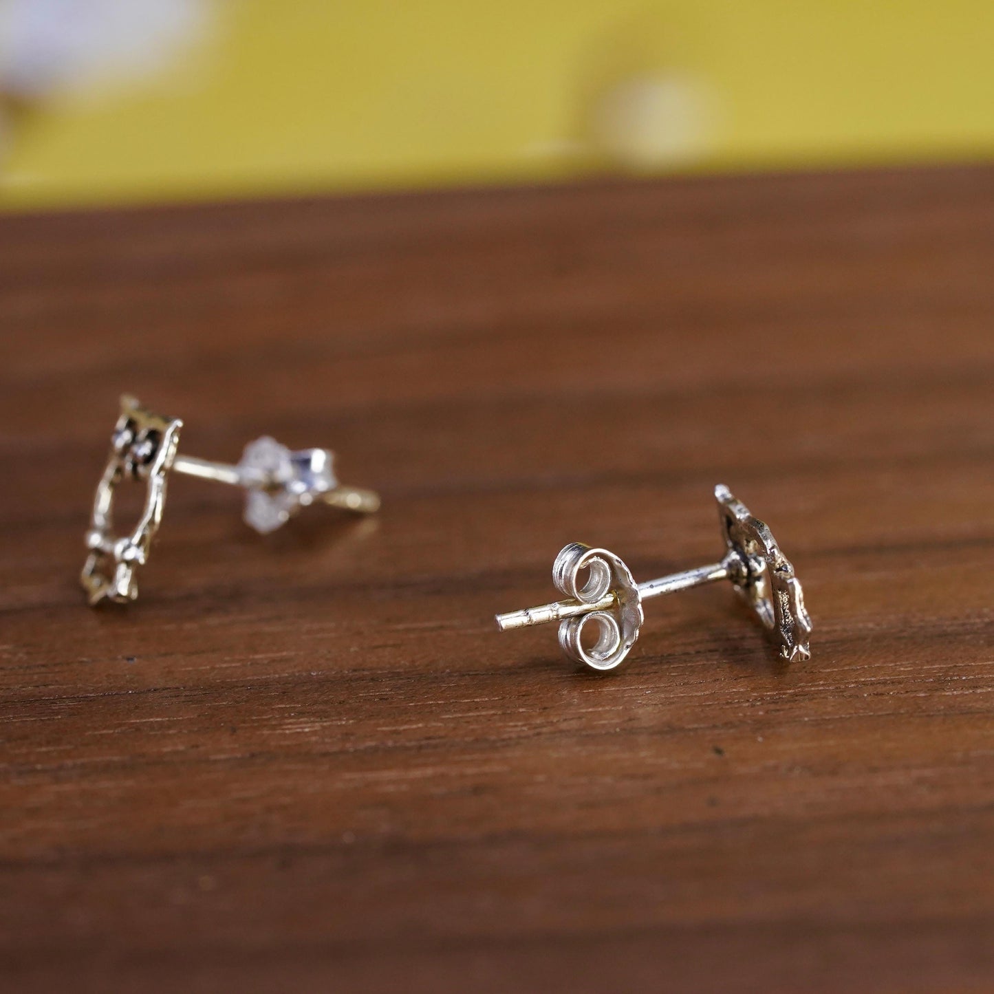 Vintage Sterling silver handmade earrings, 925 owl studs