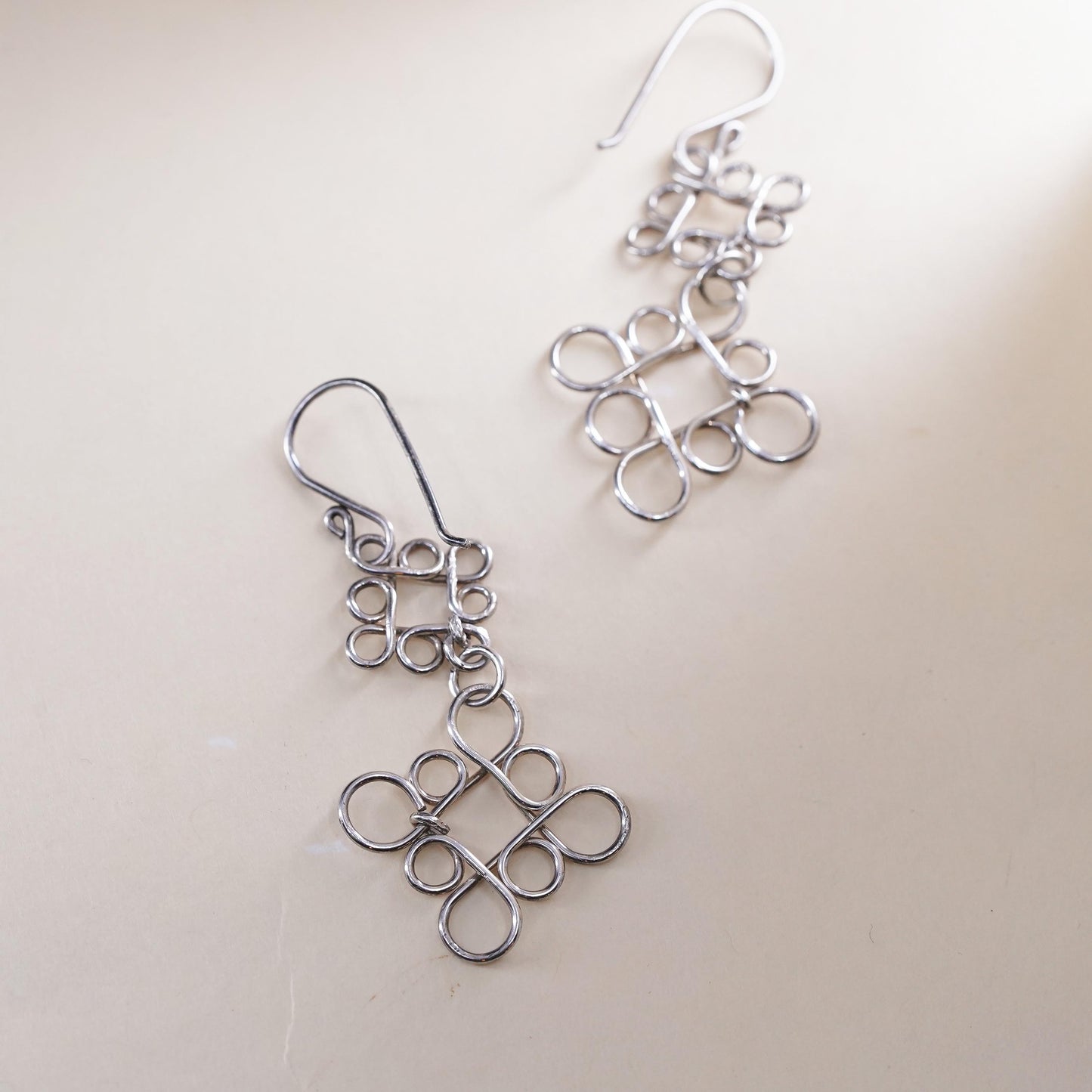 Vintage Sterling silver handmade earrings, 925 silver wired dangles