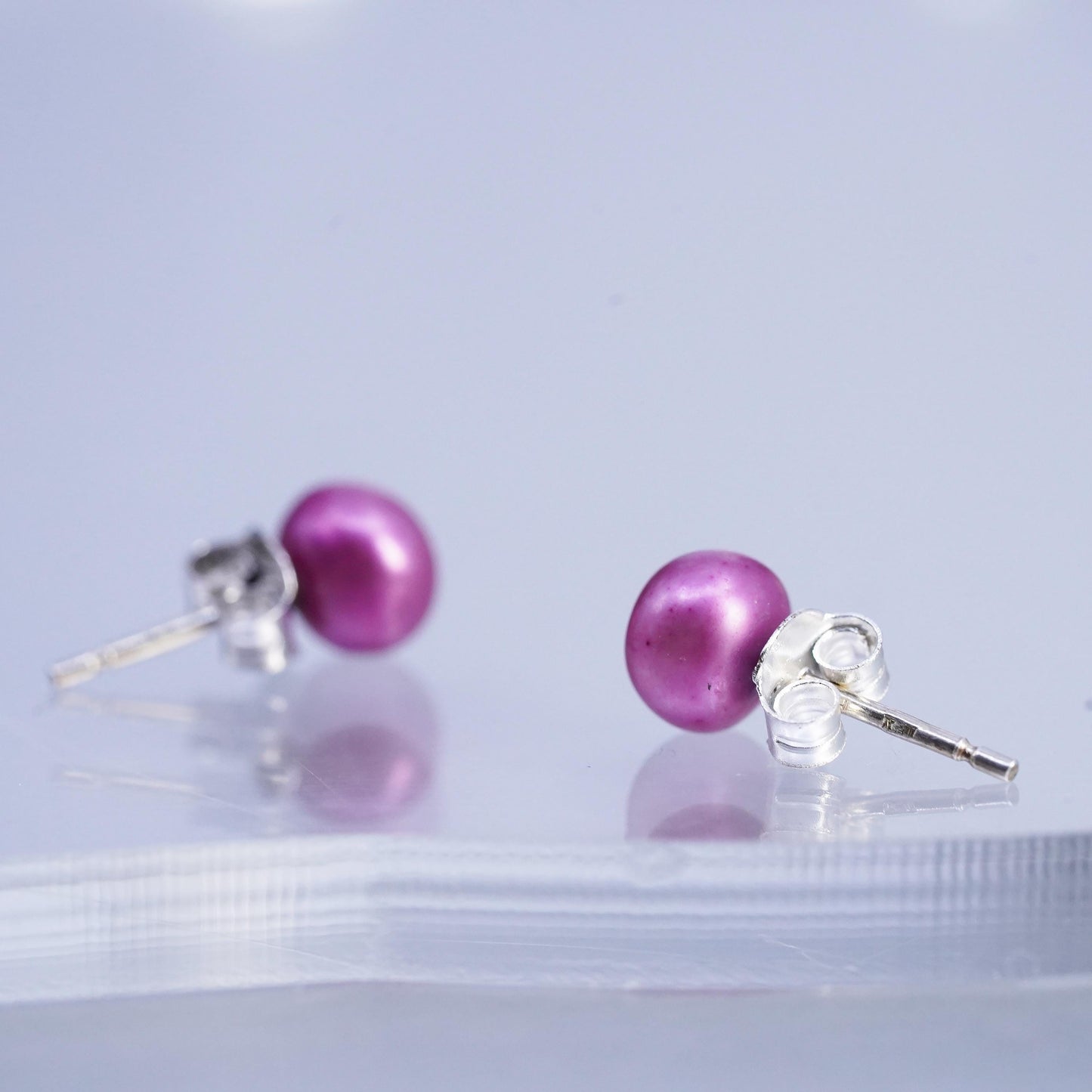 5mm, Vintage Sterling 925 silver handmade earrings, studs with pink pearl