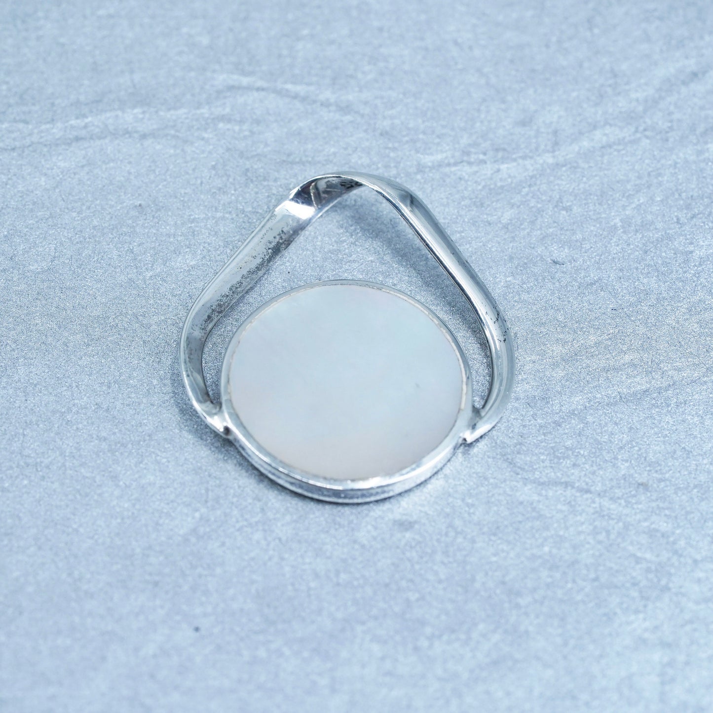sterling 925 silver resin circle double sided pendant abalone mother of pearl