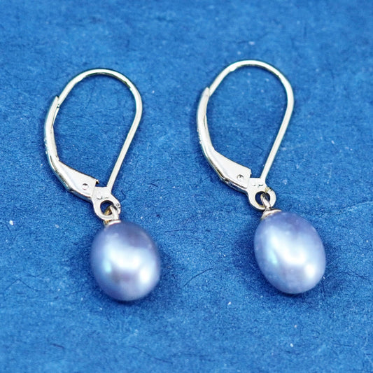 Vintage vermeil gold over Sterling silver handmade earrings with gray pearl