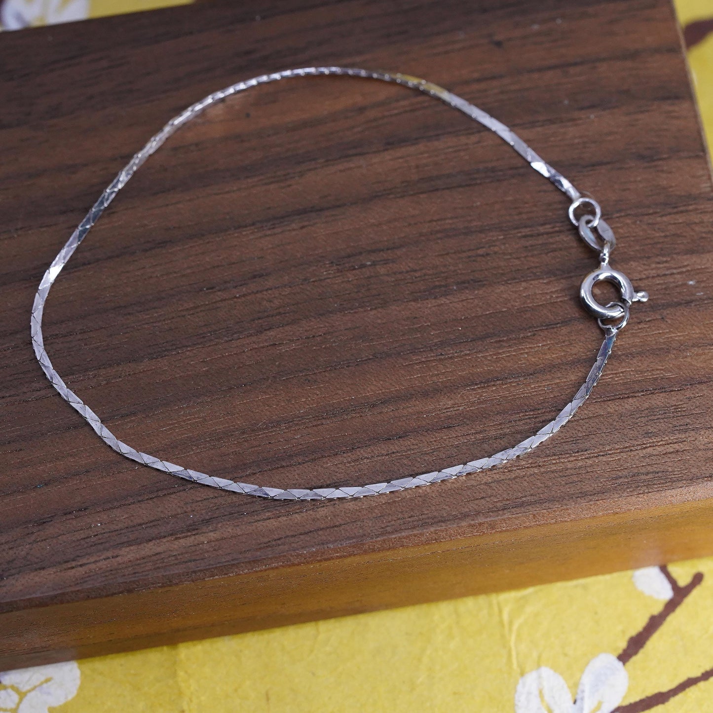 7.25" 1mm, vintage Italian Sterling silver snake chain, 925 bracelet