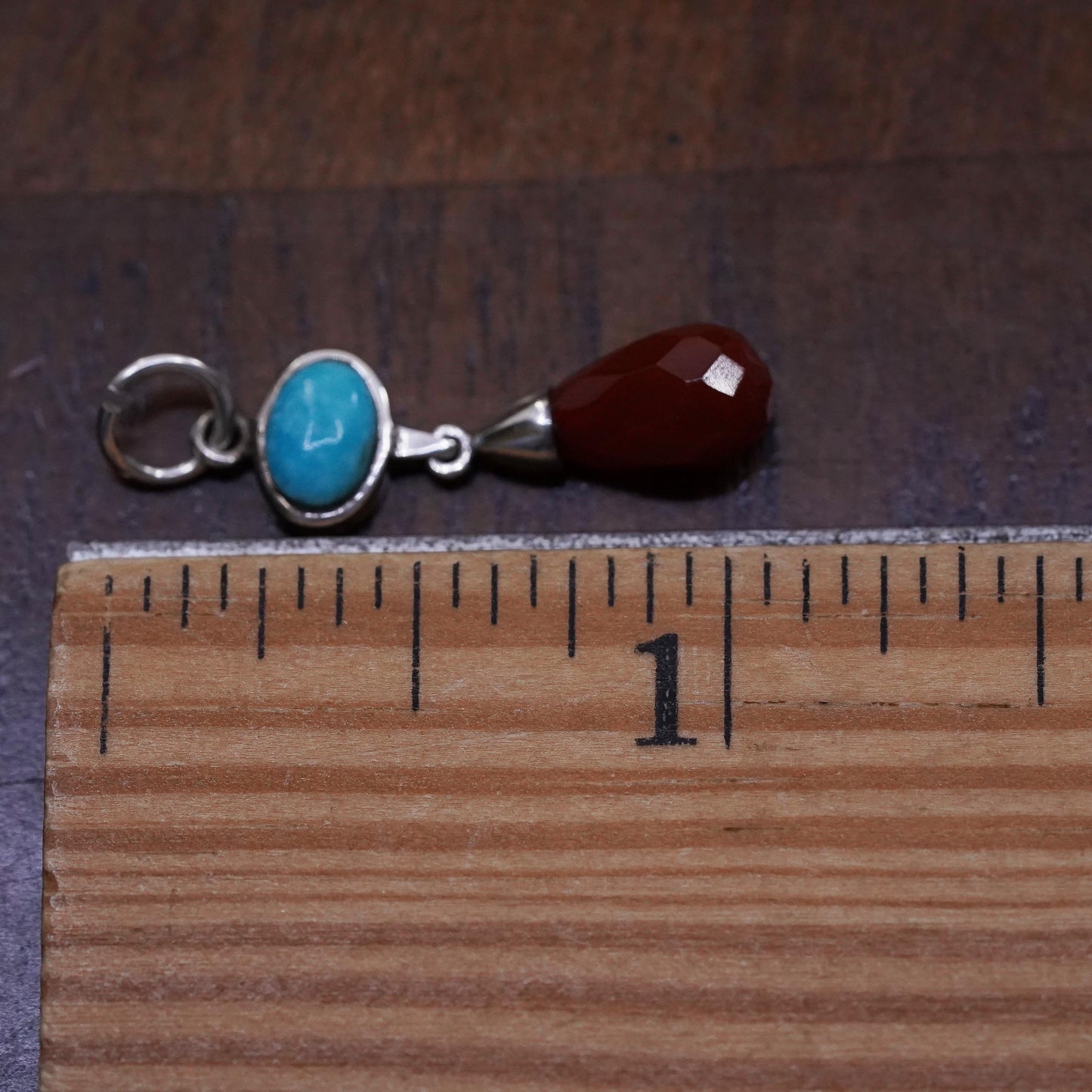 sterling sterling silver pendant, 925 turquoise charm with teardrop carnelian
