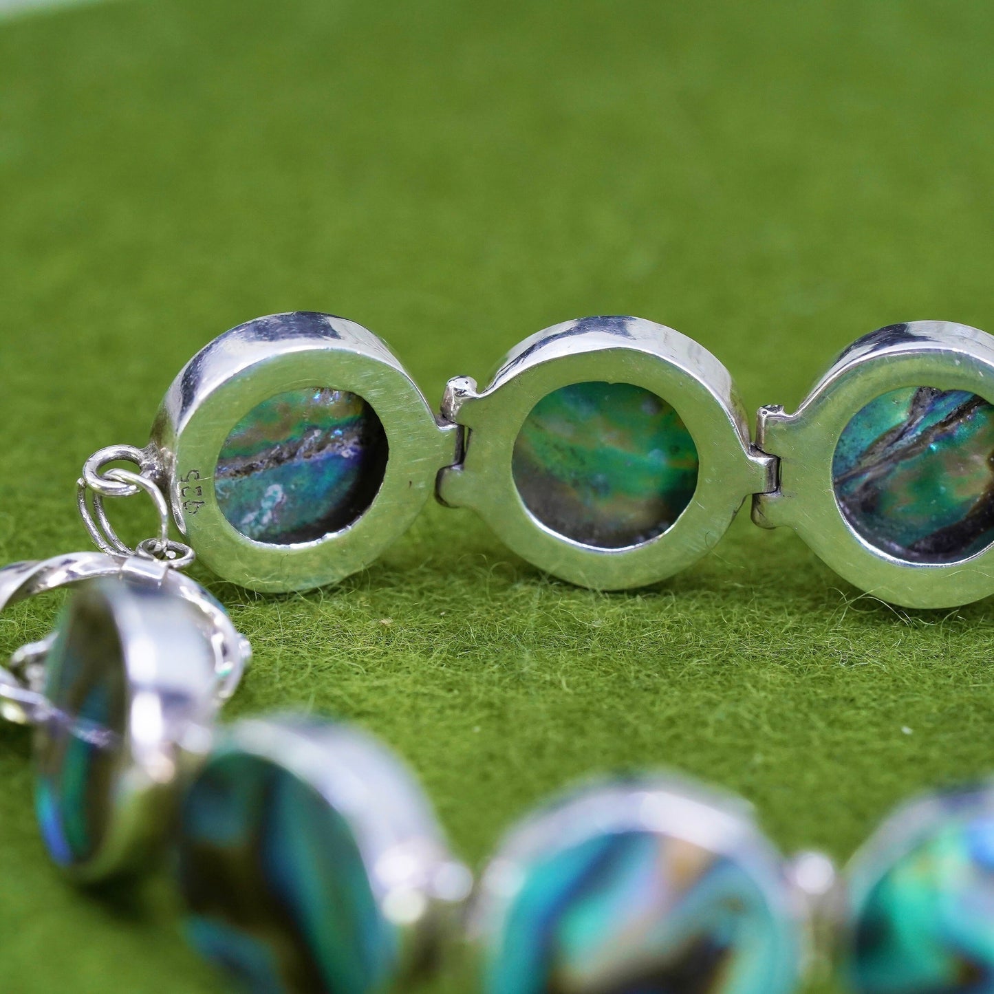 7”, vintage sterling 925 silver handmade bracelet with abalone