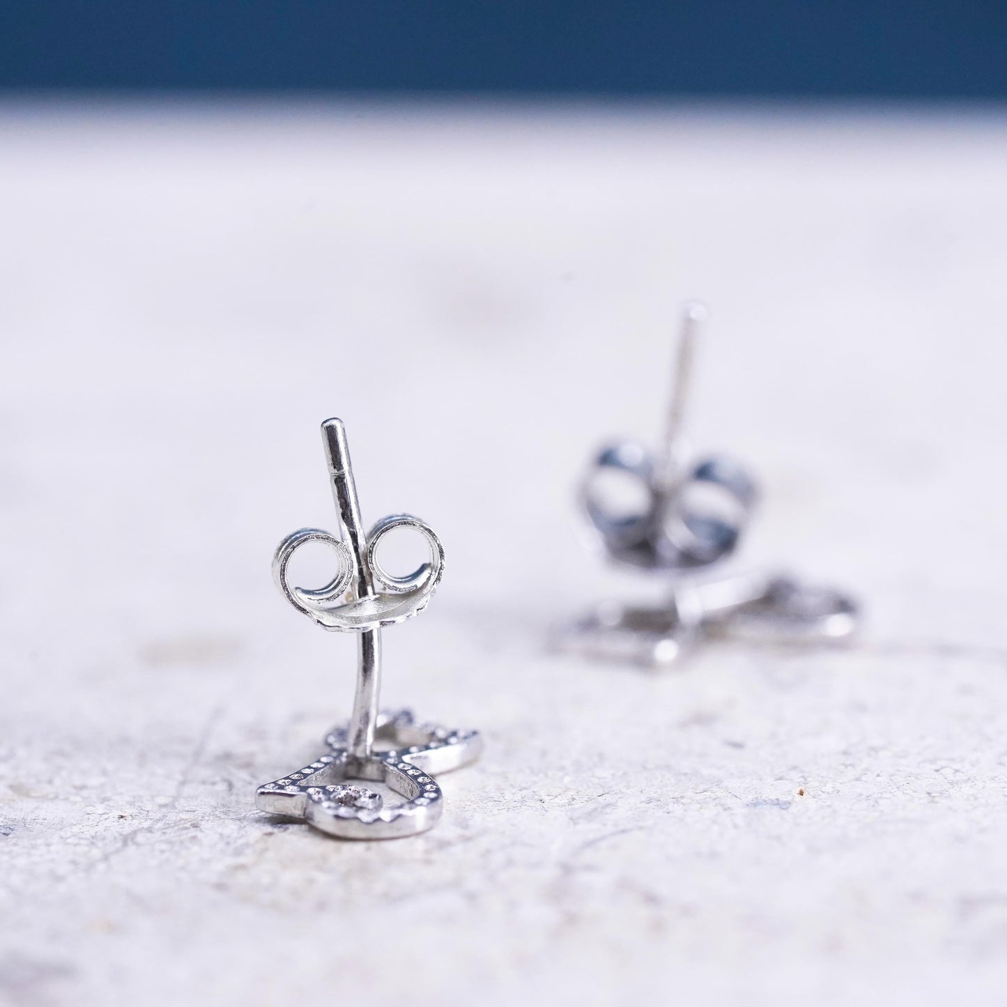 Vintage Sterling silver handmade studs, 925 cat kitty earrings