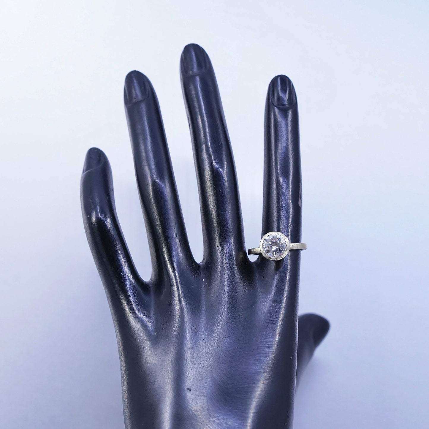 Size 7, vintage matte brass handmade ring with clear cz