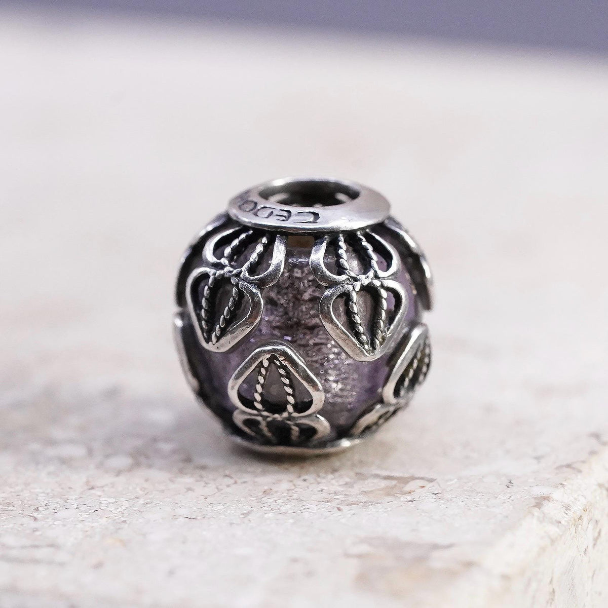 Cedora Italy 925 Sterling Silver Designer Murano Art Glass filigree Bead Charm