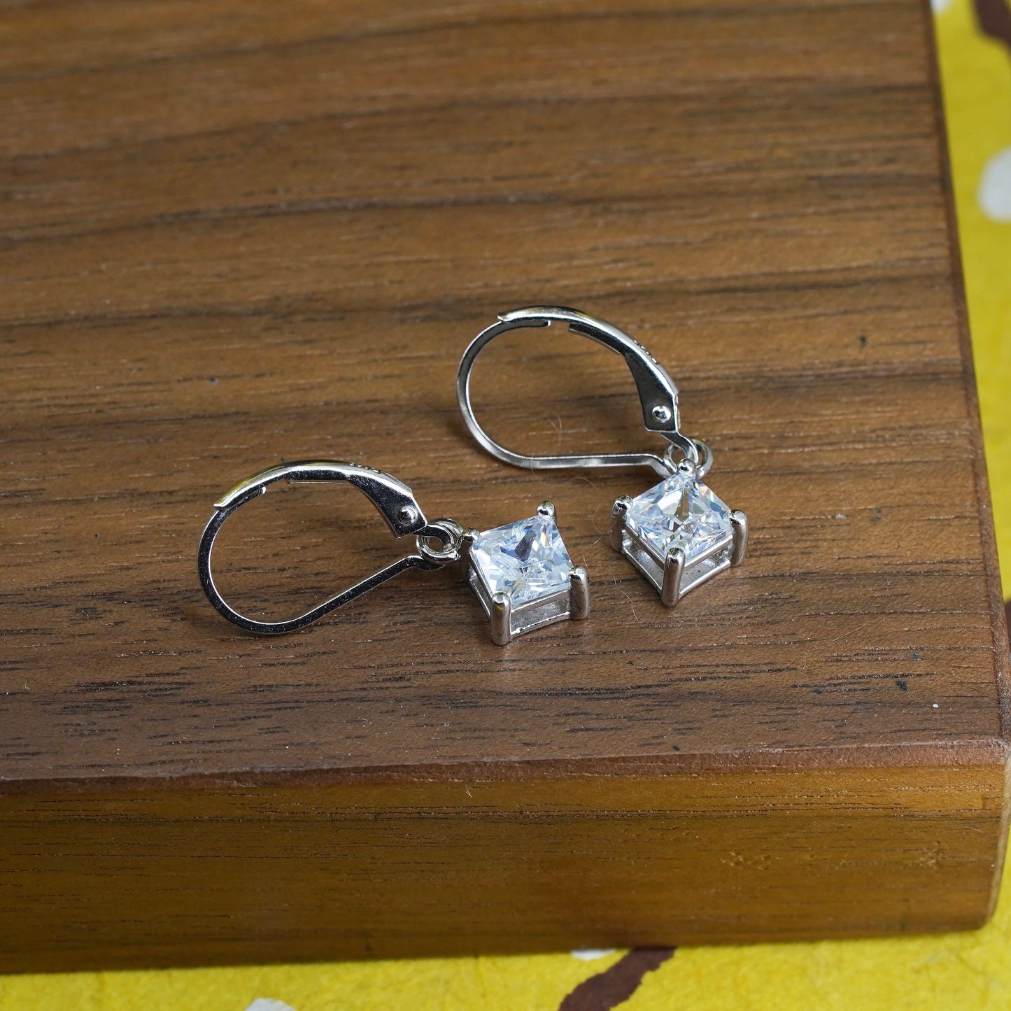 Vintage Sterling silver handmade earrings, 925 silver with diamond cut CZ