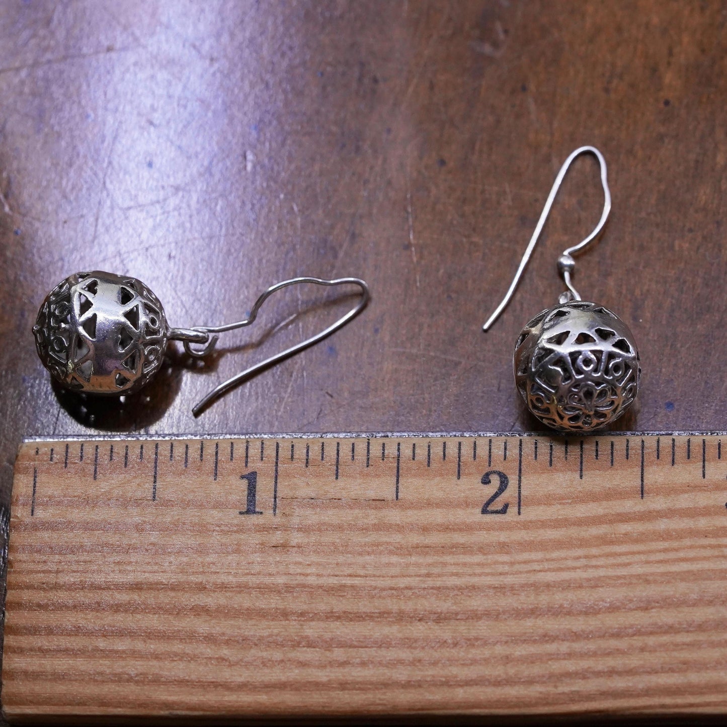 Vintage sterling silver handmade earrings, 925 filigree beads