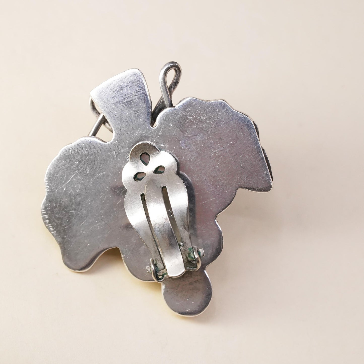 Vintage Mexican sterling silver handmade single earring, 925 silver grape clip on