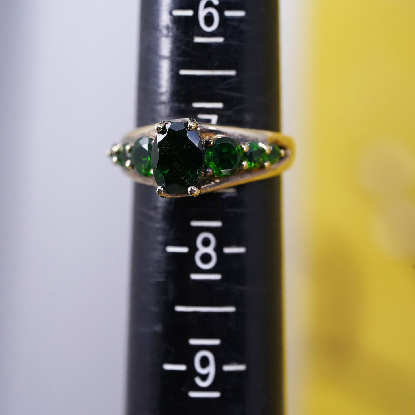 Size 7, vintage gold filled Sterling silver 925 statement ring cluster emerald
