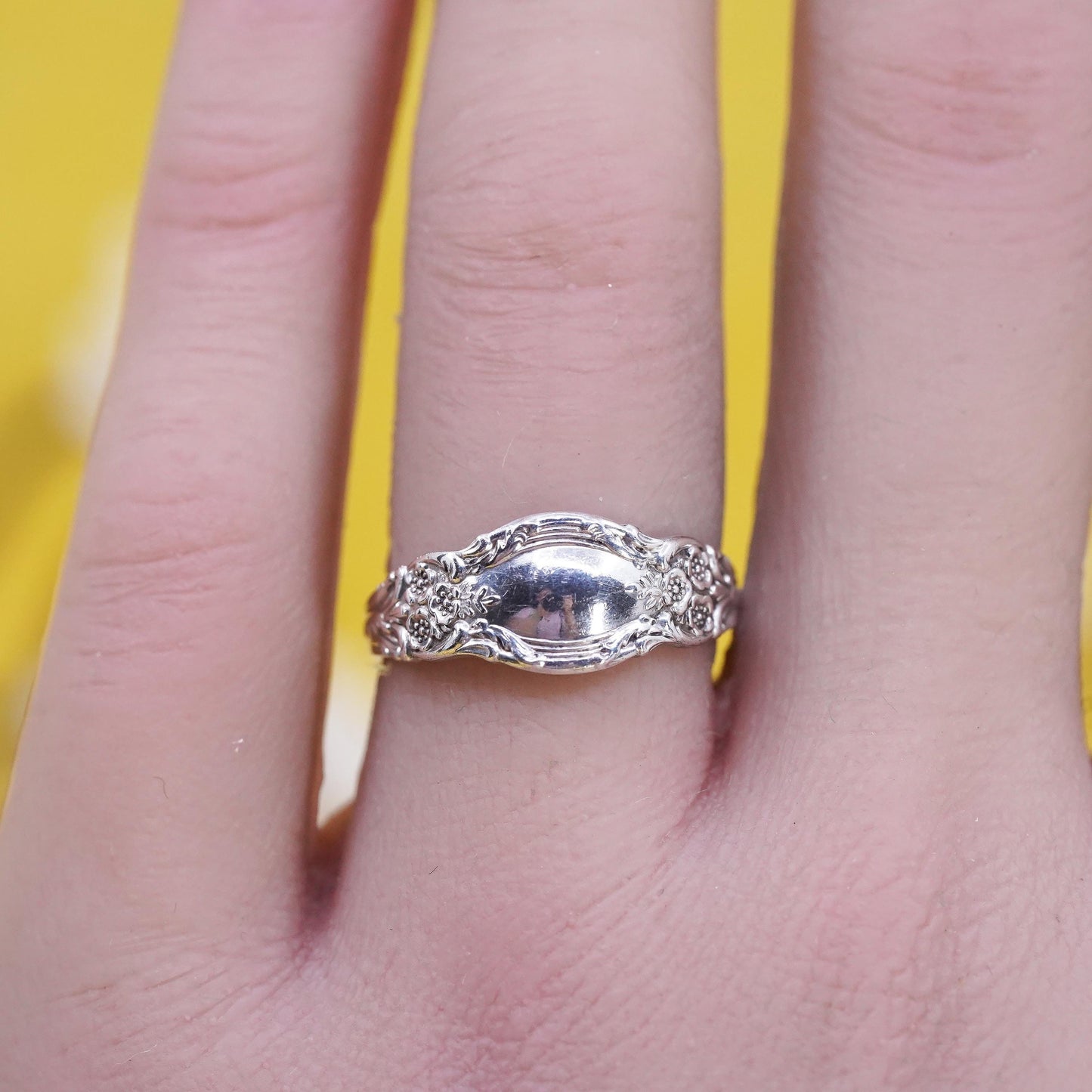 Size 7, adjustable VTG Sterling 925 silver handmade band, Sterling spoon ring