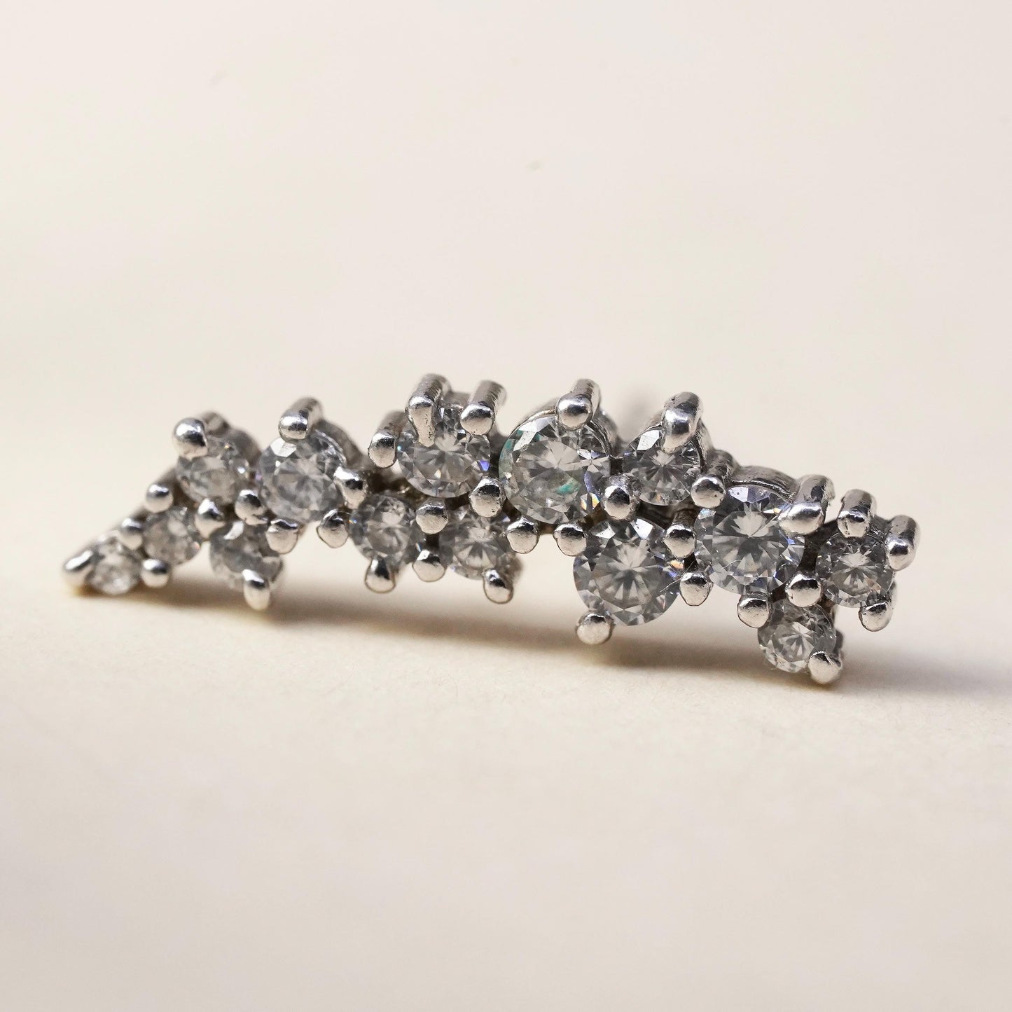Vintage handmade single earring. Sterling 925 silver cluster cz stud