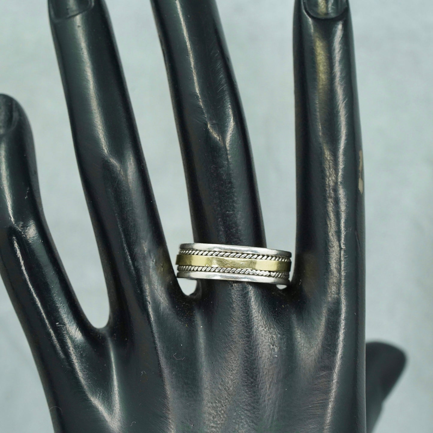 Size 9.25, vintage two tone 10K Sterling 925 silver wedding ring, band