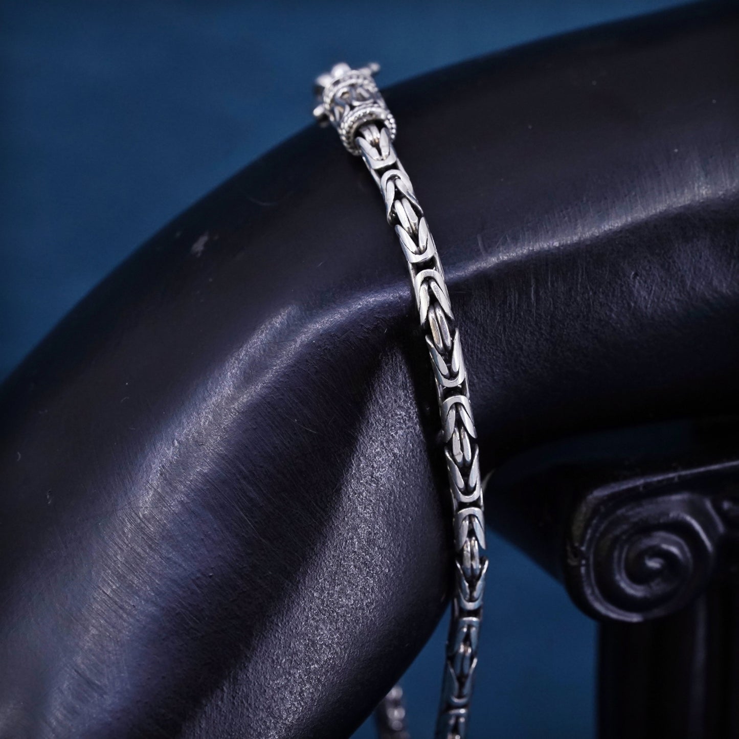 7.5", Sterling silver men's bracelet, 925 handmade Byzantine, birdcage chain