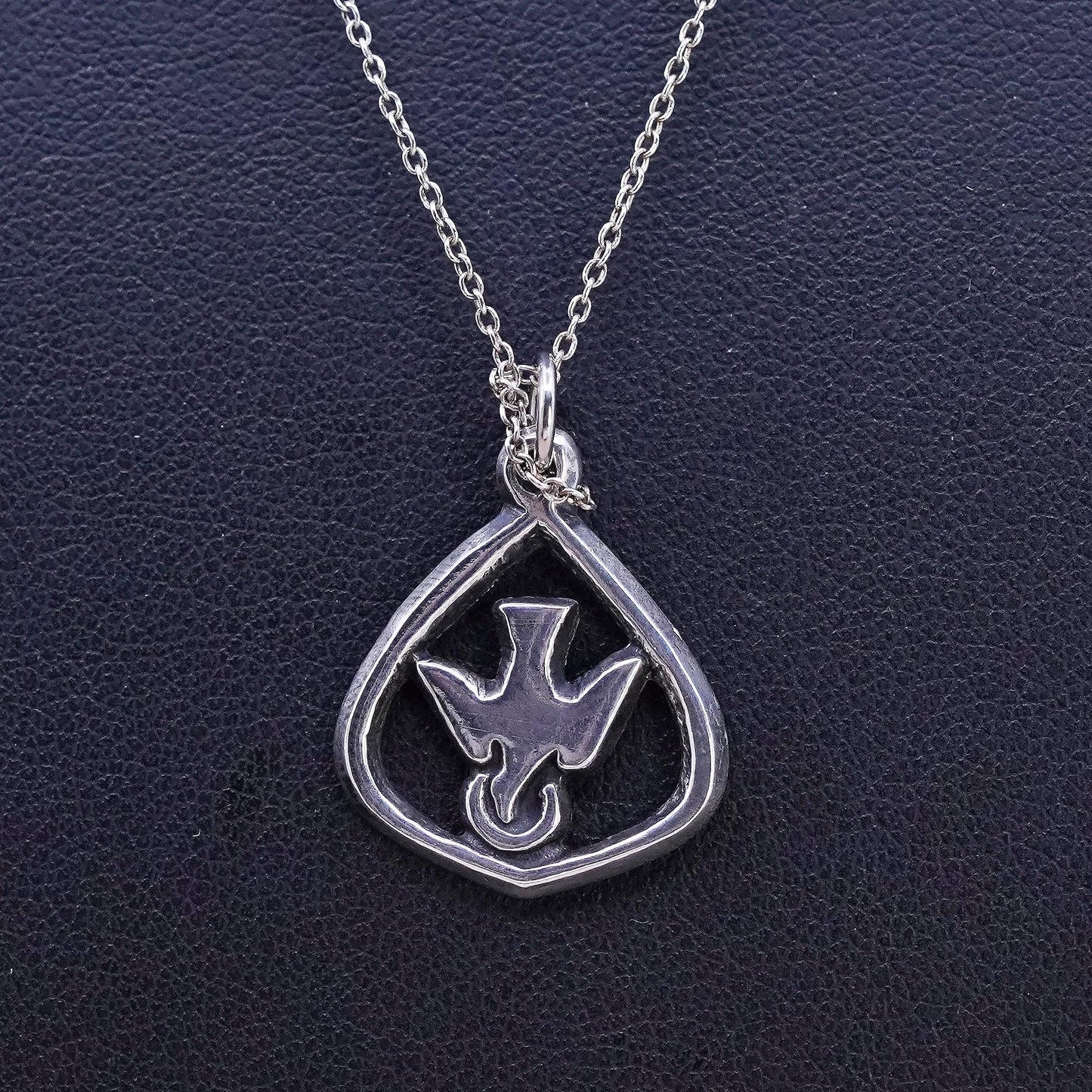 18" Sterling silver handmade necklace, 925 circle chain peace bird dove pendant