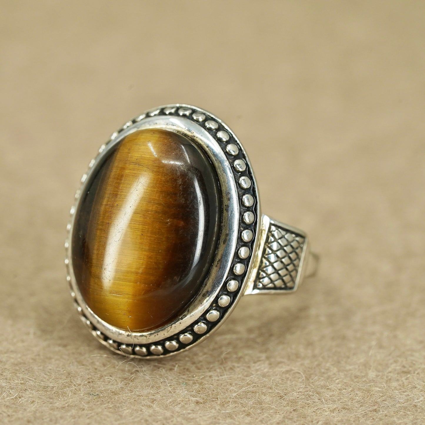Size 8, vintage Sterling 925 silver handmade ring with golden tiger eye