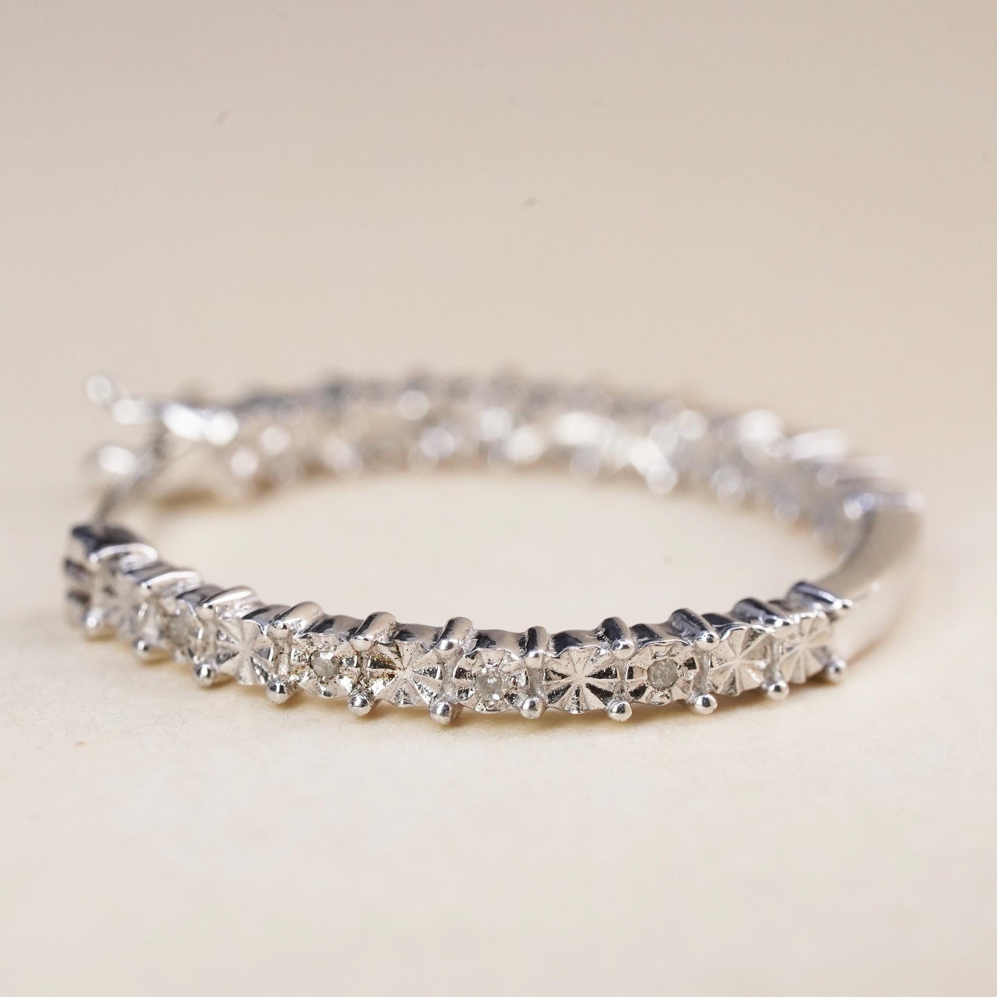 1", sterling silver loop single earring, minimalist hoop with cluster diamonds