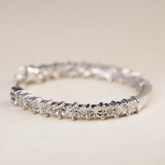 1", sterling silver loop single earring, minimalist hoop with cluster diamonds