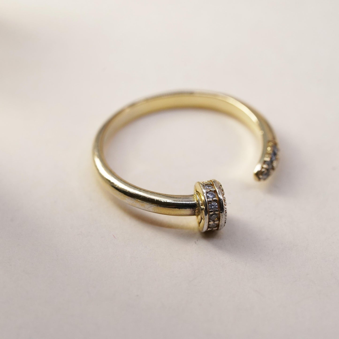 Size 7, Vermeil gold over sterling 925 silver stackable nail ring cluster Cz