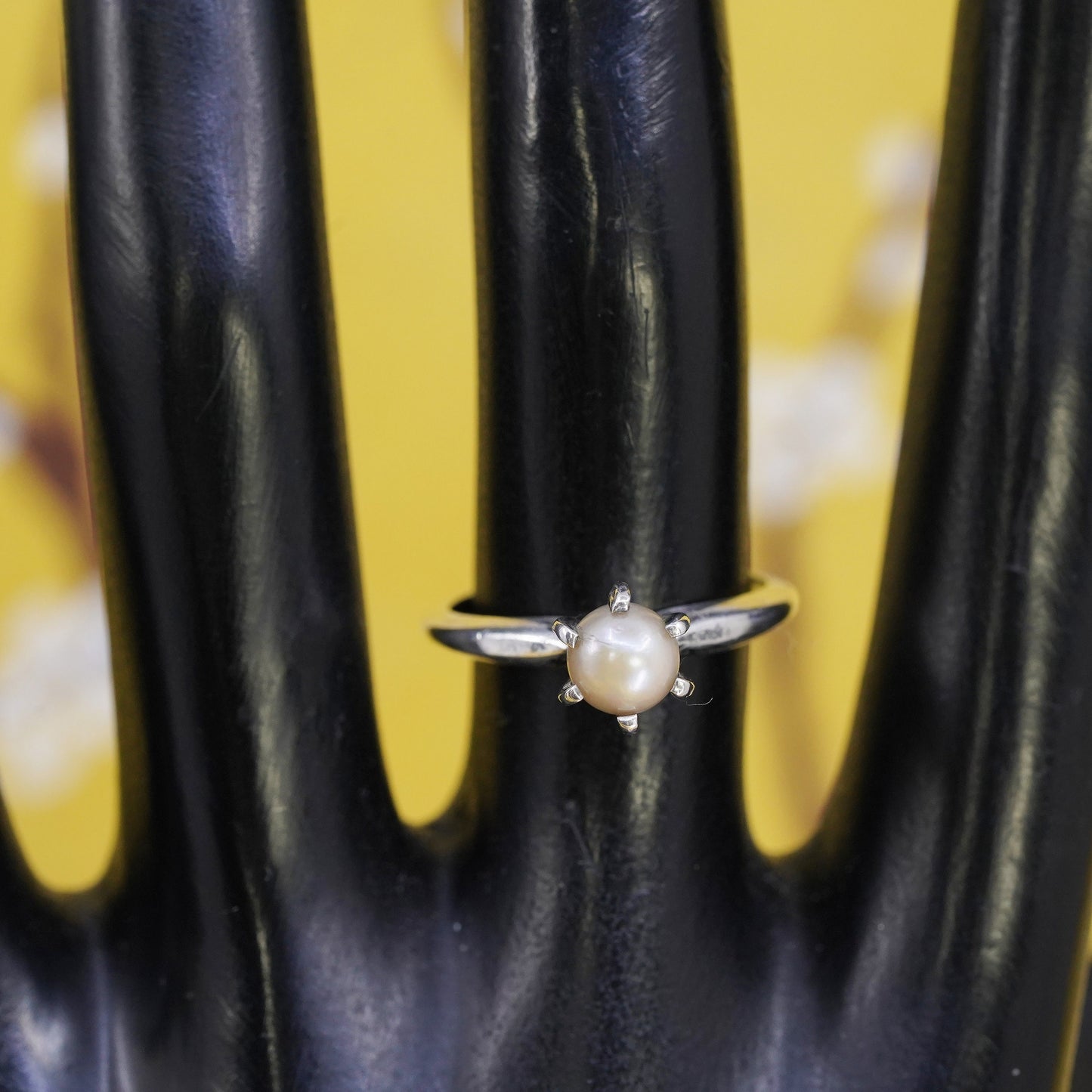Size 6.5, Sarah Coventry pearl Ring, sterling silver 925 Jewelry, Mid Century