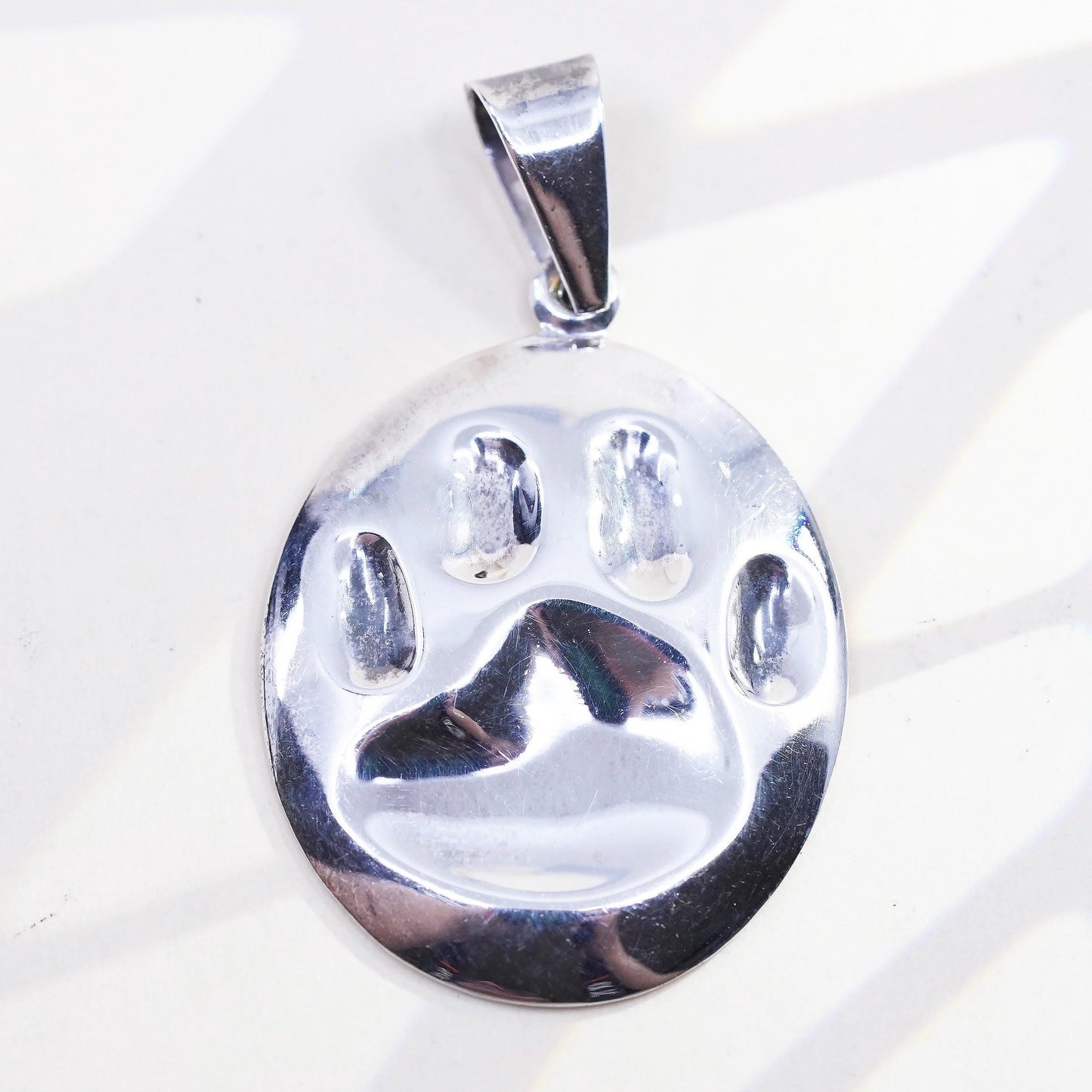 Vintage handmade sterling silver puffy paw print, 925 charm pendant