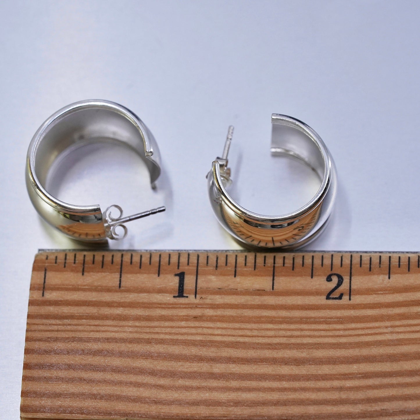 0.75”, vintage Sterling silver handmade earrings, modern 925 wide huggie studs