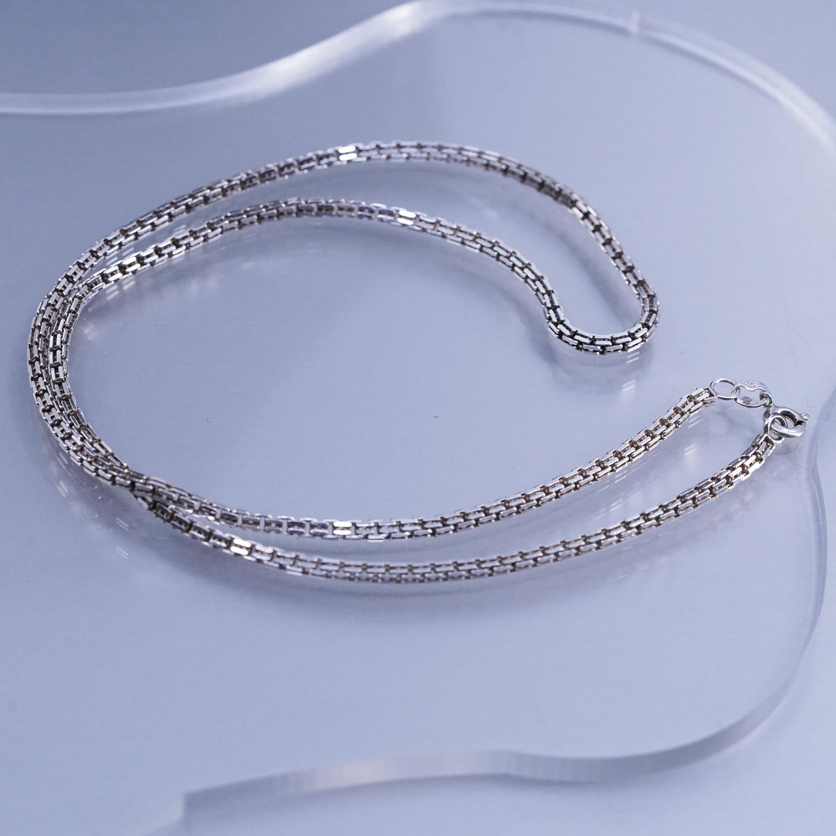 18” 3mm, vintage Sterling 925 silver bold square snake chain necklace