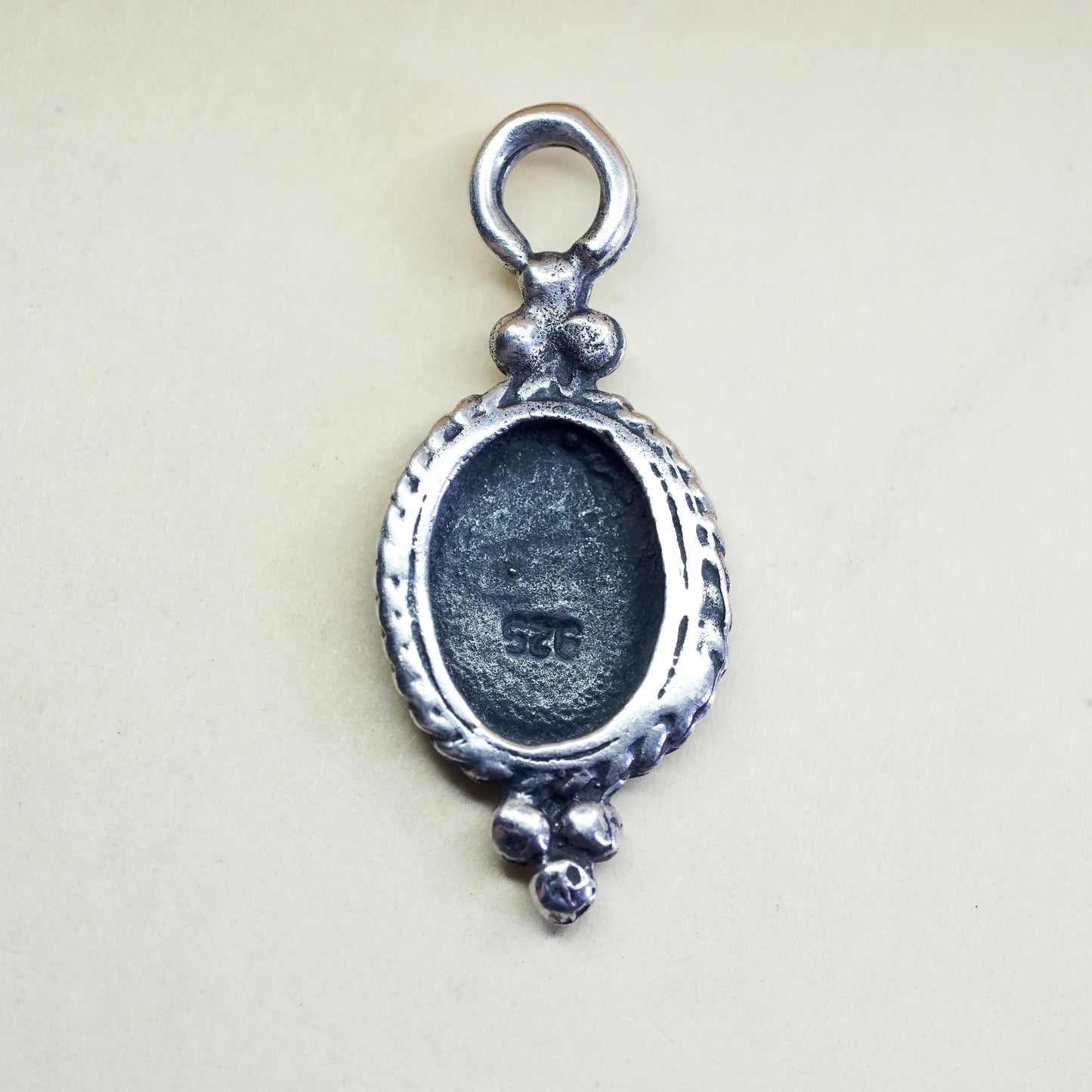 Vintage sterling silver handmade charm, 925 silver blank oval tag