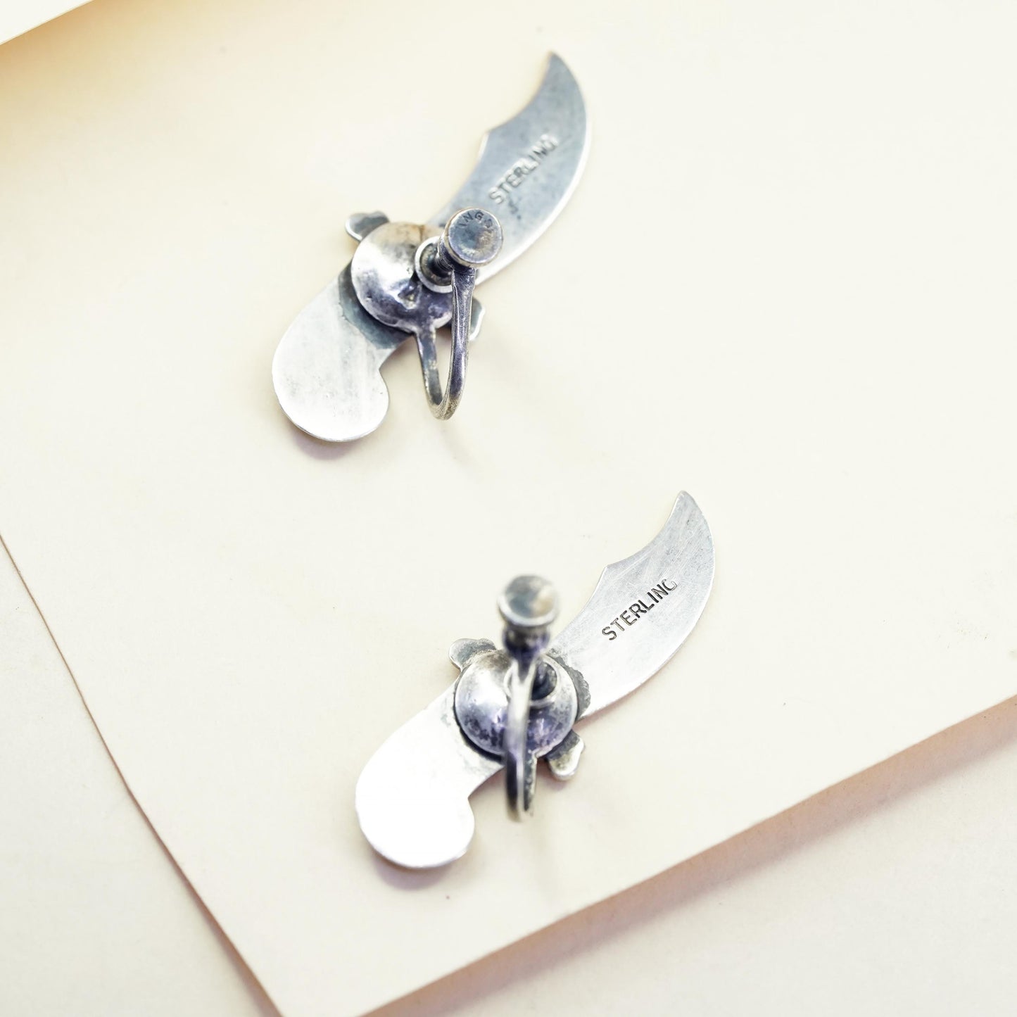Vintage Sterling silver handmade earrings, 925 screw back daggers