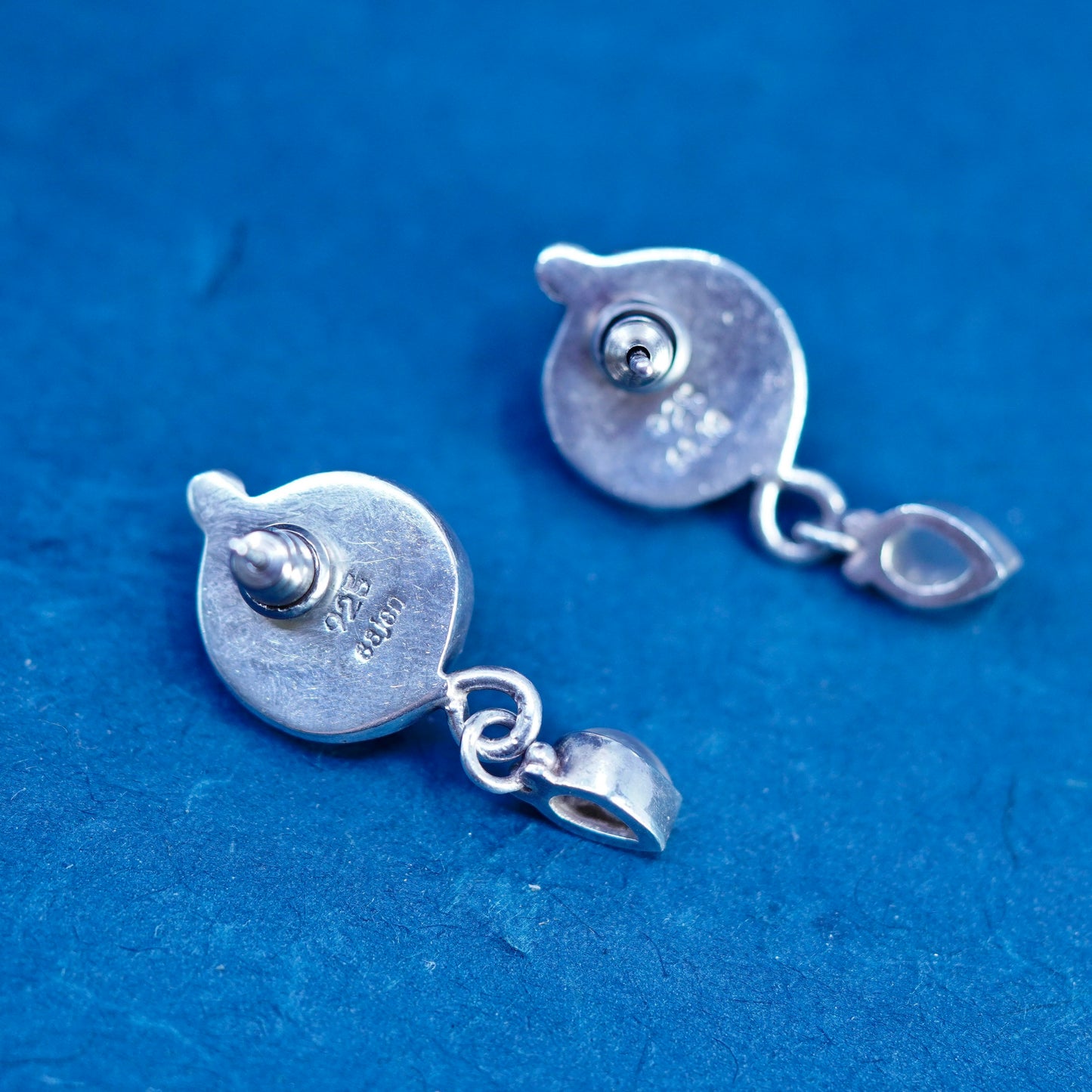 Sajen Sterling Silver 925 Shiva eye earrings, fossil shell teardrop moonstone