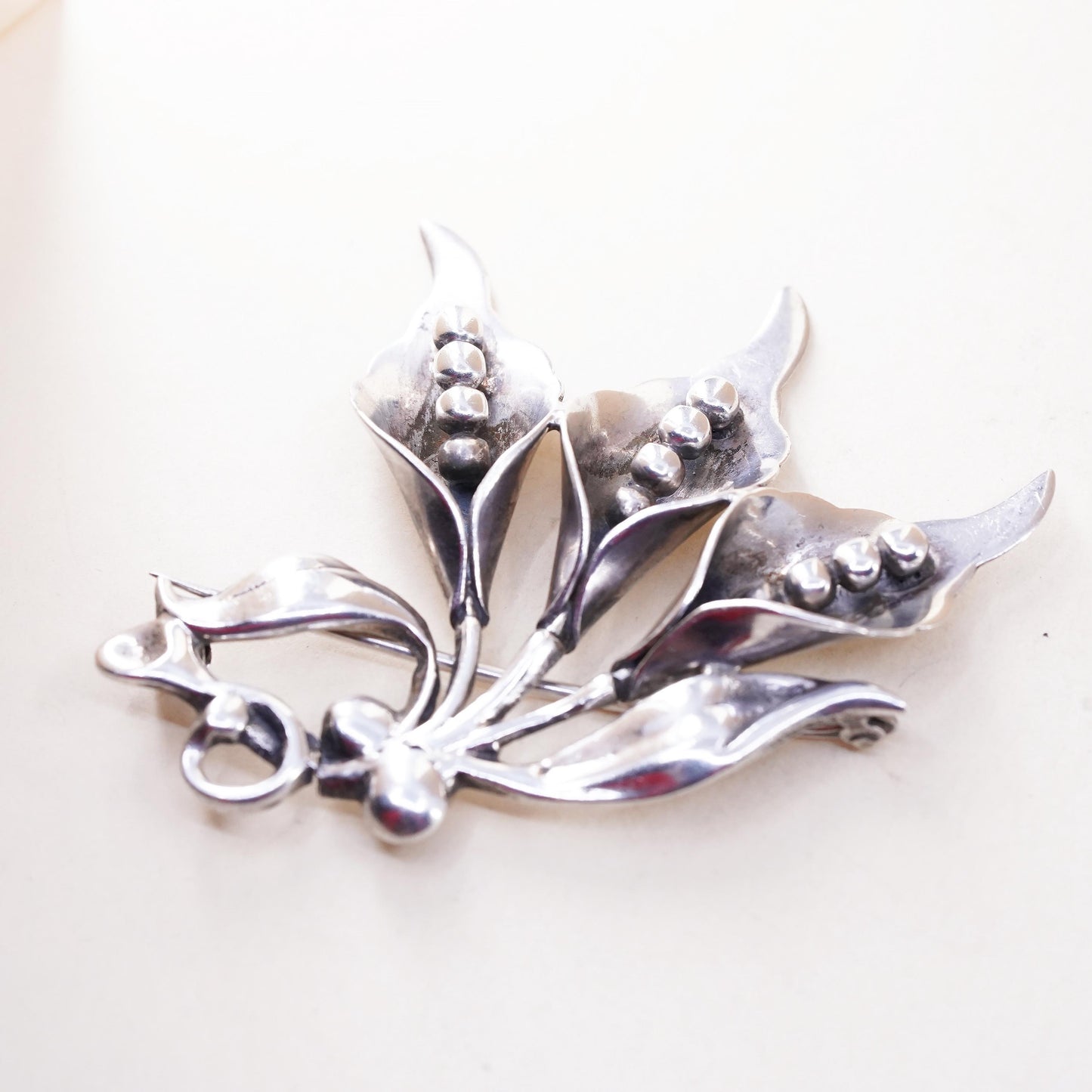 925 Sterling Silver Calla Lily Brooch Mid Century Floral Pin, Botanical Jewelry