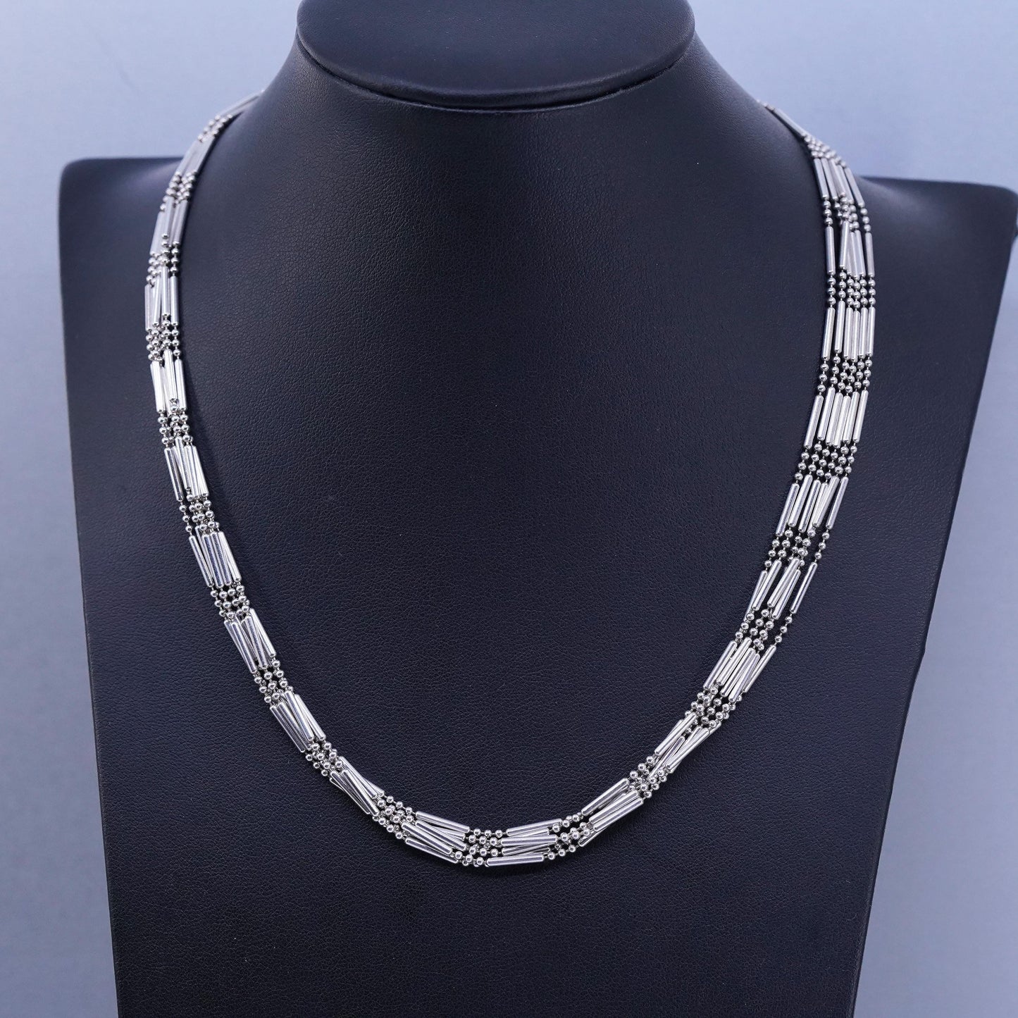 18”, VTG Italian Sterling 925 silver multi 6 strands bar bead chain necklace