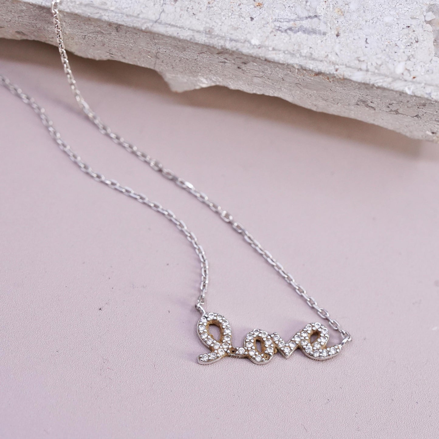 18", vintage Sterling silver handmade necklace, 925 circle chain love pendant