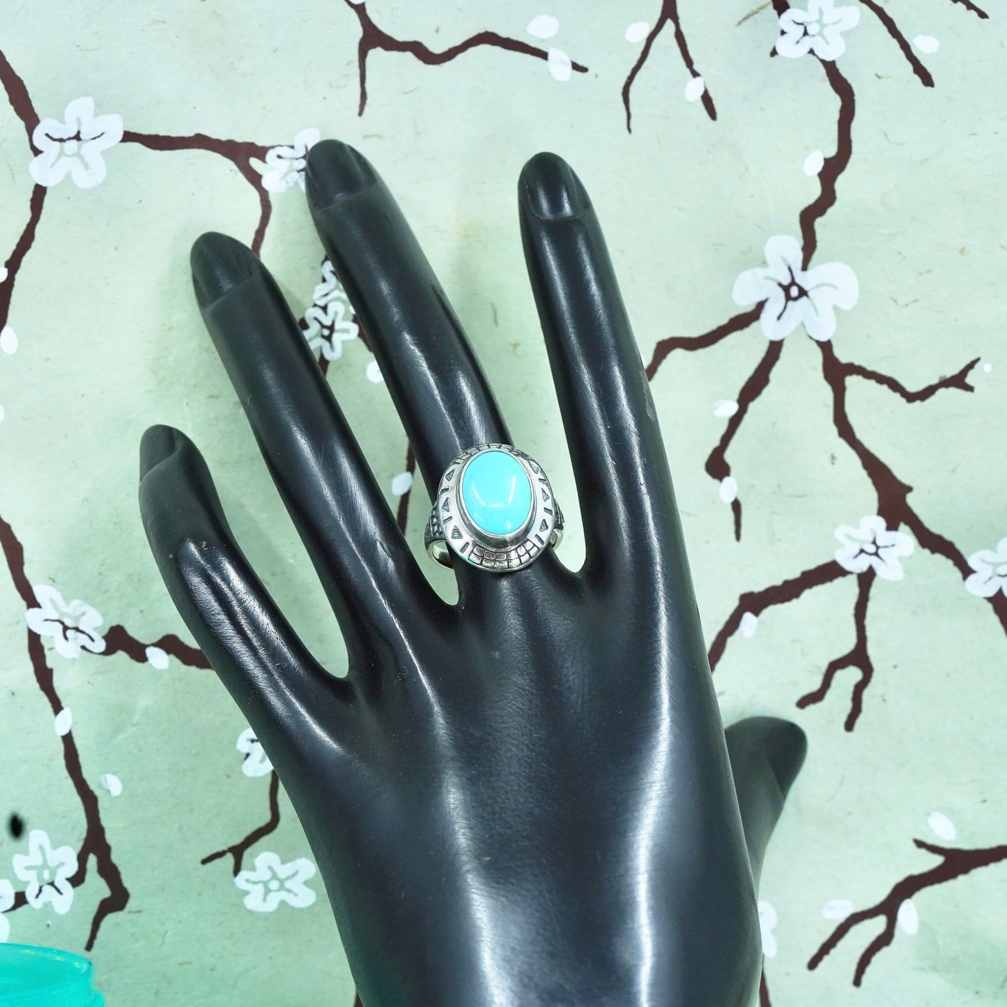 Size 8.25, sterling silver ring, Native American 925 silver ring oval turquoise