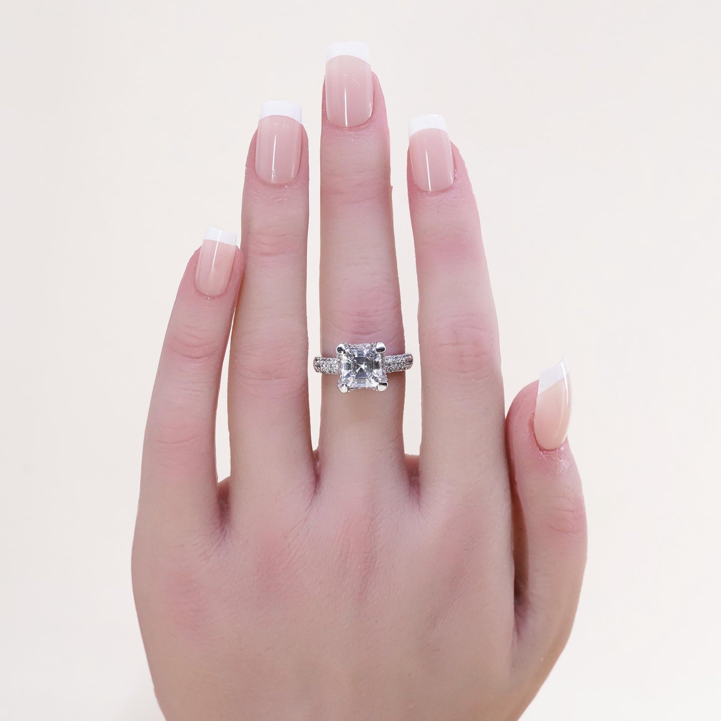 Size 7, Sterling silver ring, 925 silver round cut crystal and CZ cluster ring