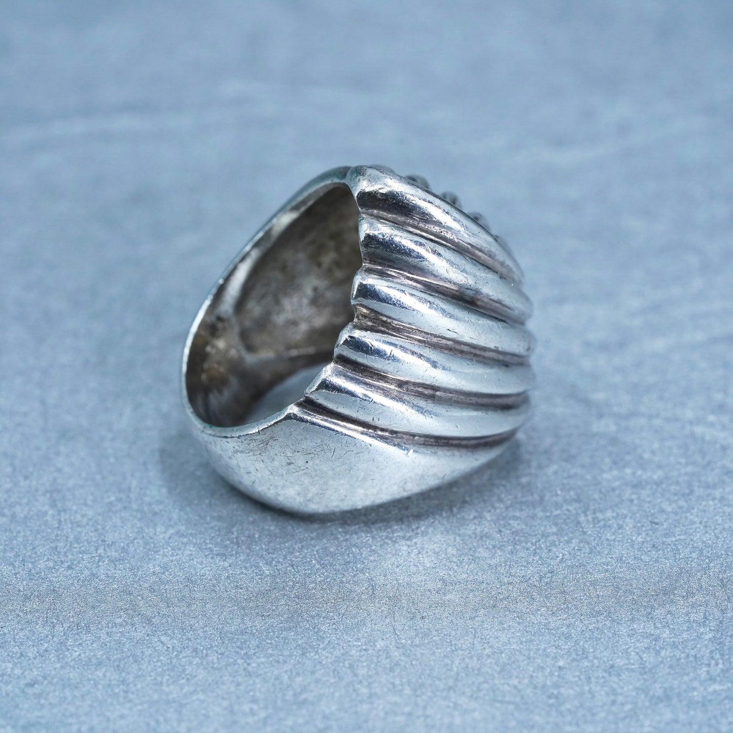 Size 4.75, vintage Sterling 925 silver handmade ring, modern ribbed band