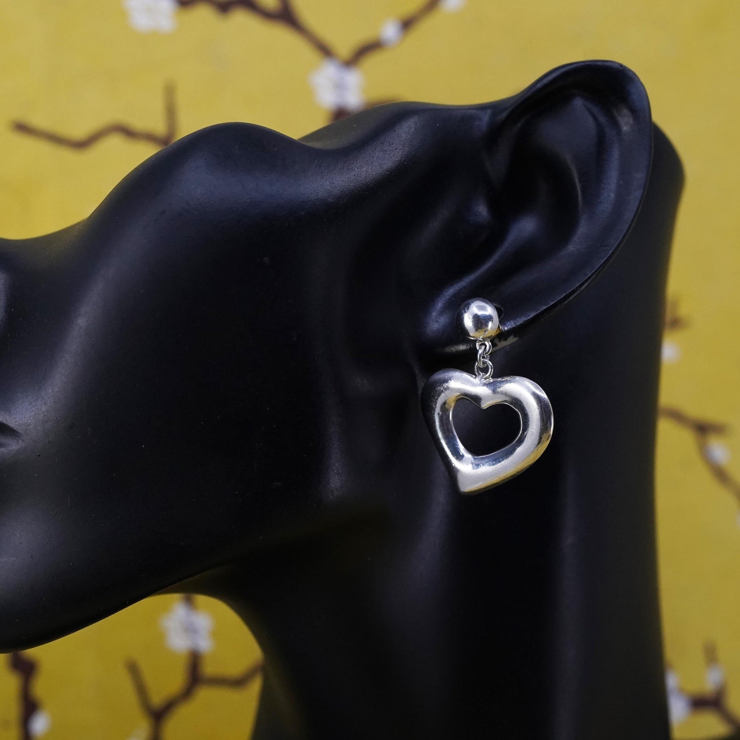 Vintage Sterling 925 silver handmade puffy heart earrings